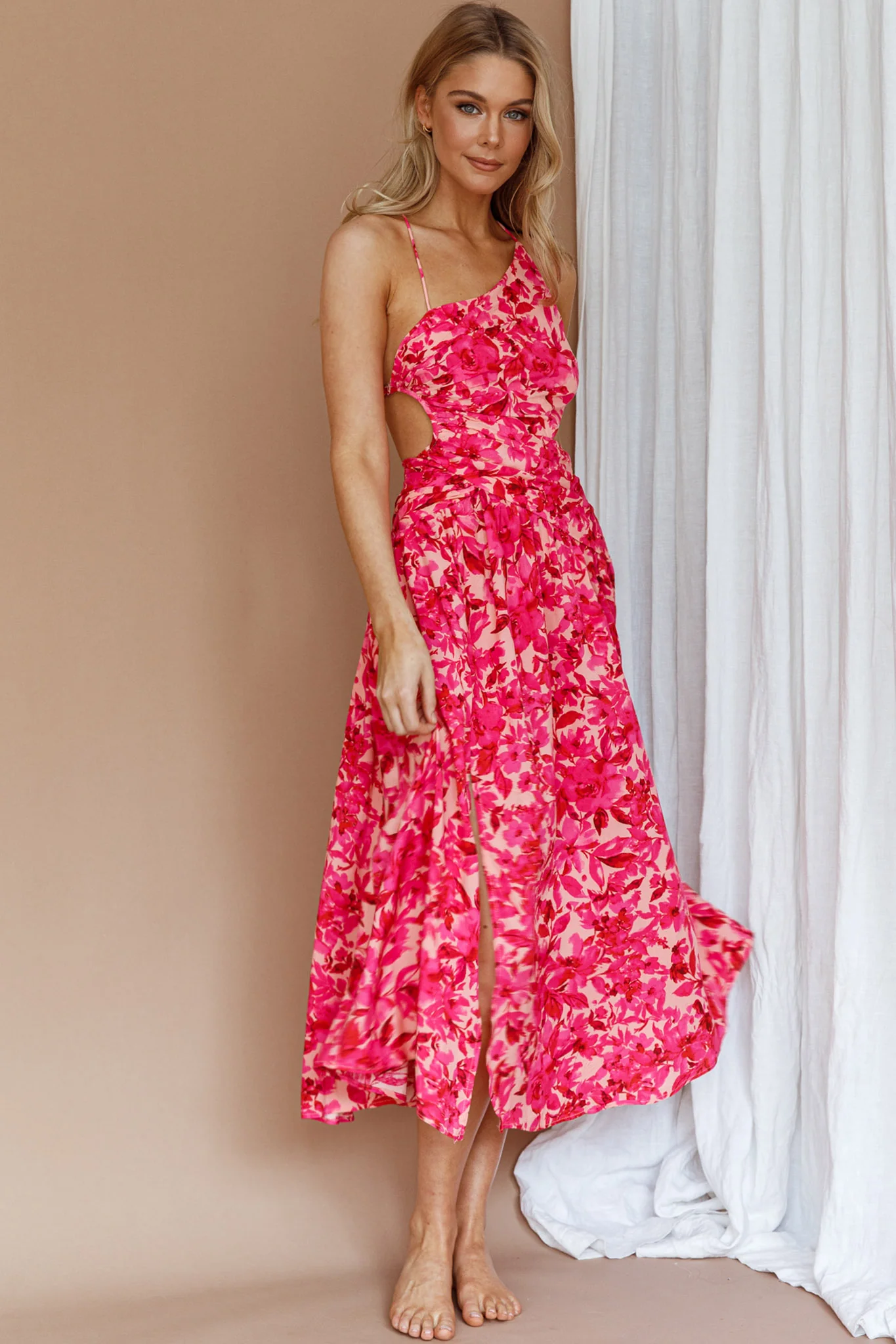 Destination Open Back Midi Dress Floral Pink - Sonourner