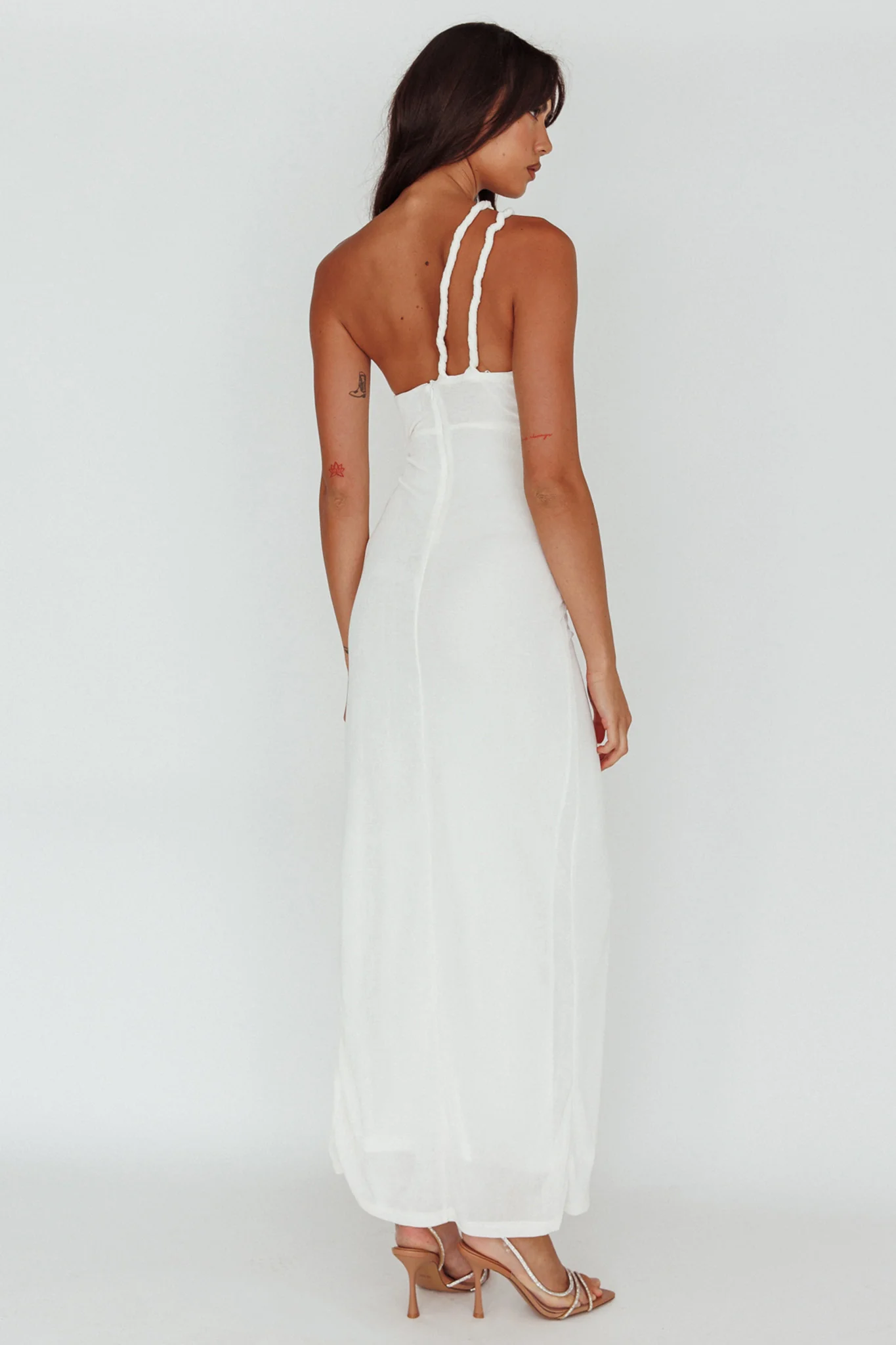 Kiah Twist Accent Thigh Split Midi Dress White - Sonourner