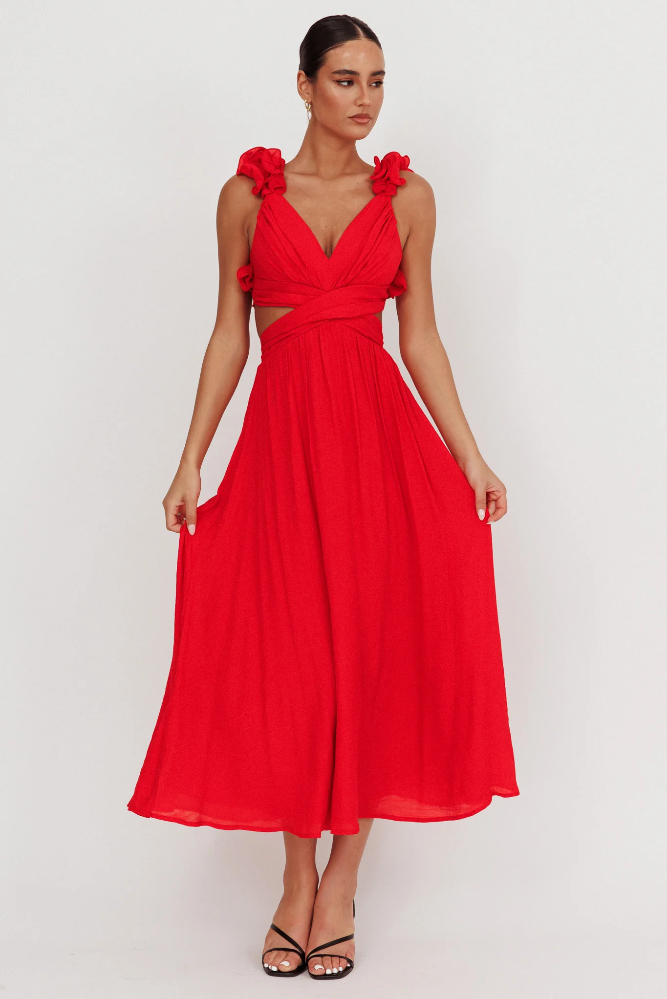 Madara Laced Back Ruffle Dress Red - Sonourner