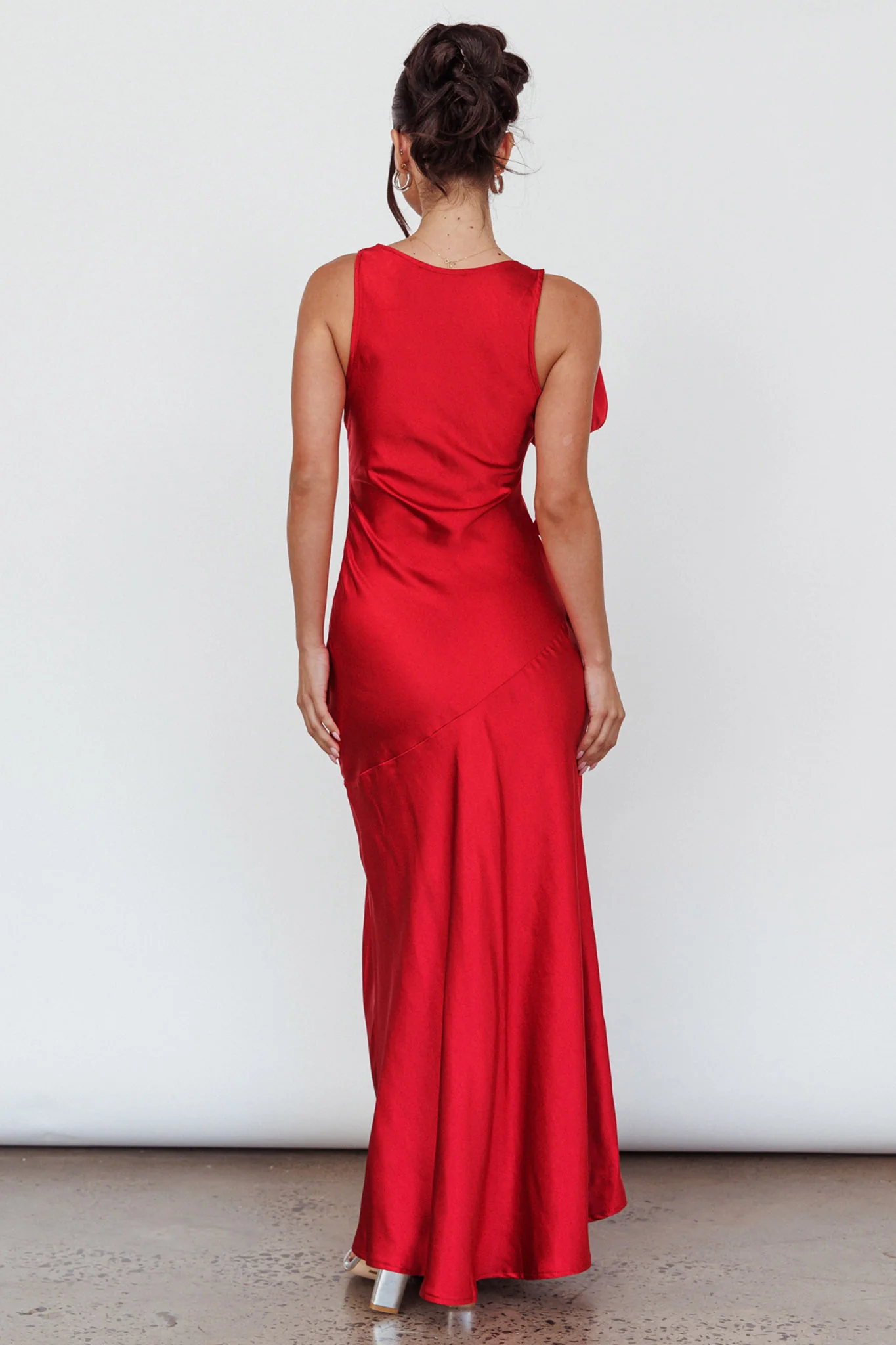 Averie Bow Shoulder Split Midi Dress Red - Sonourner