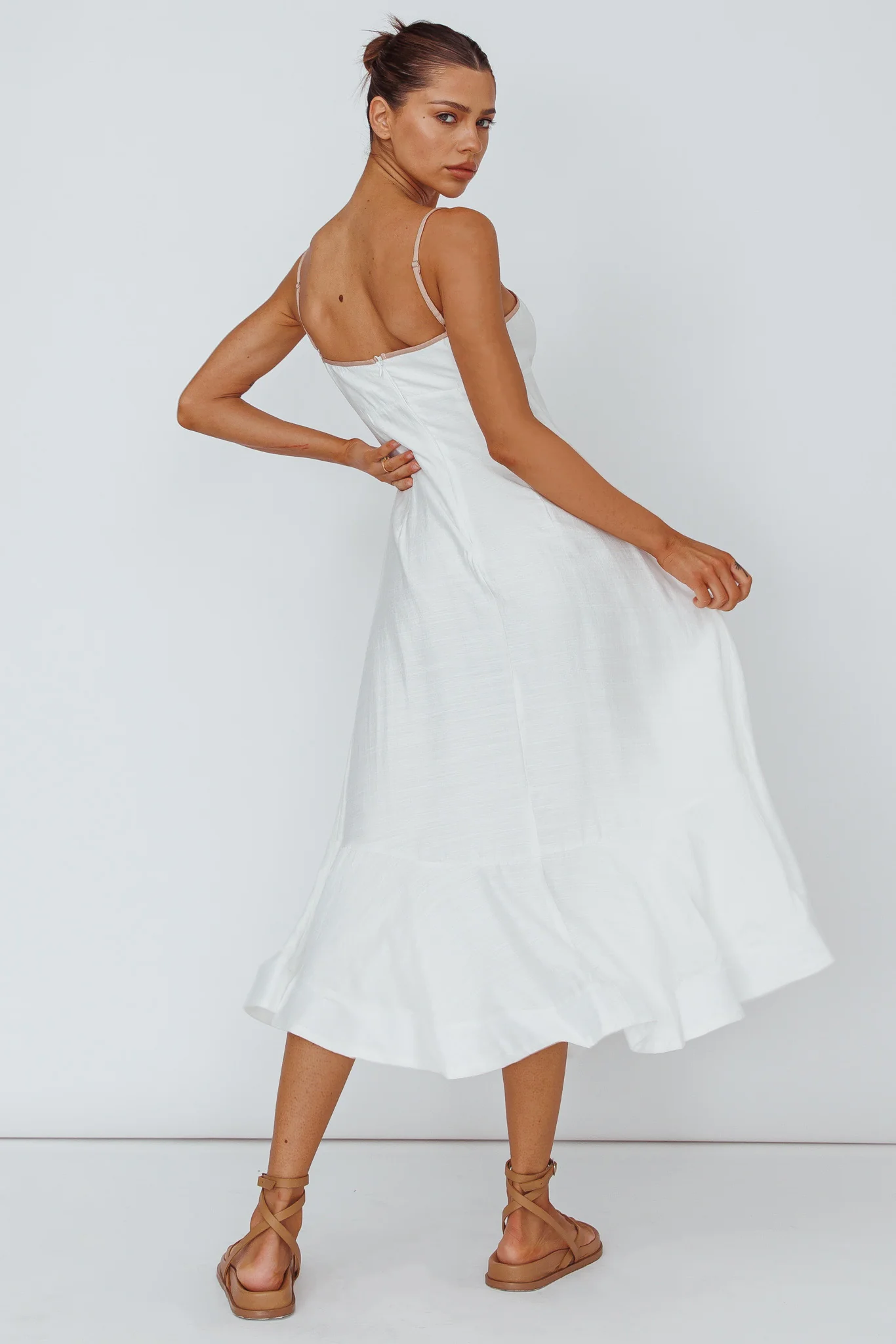 Noni Cami Strap Swing Midi Dress White - Sonourner