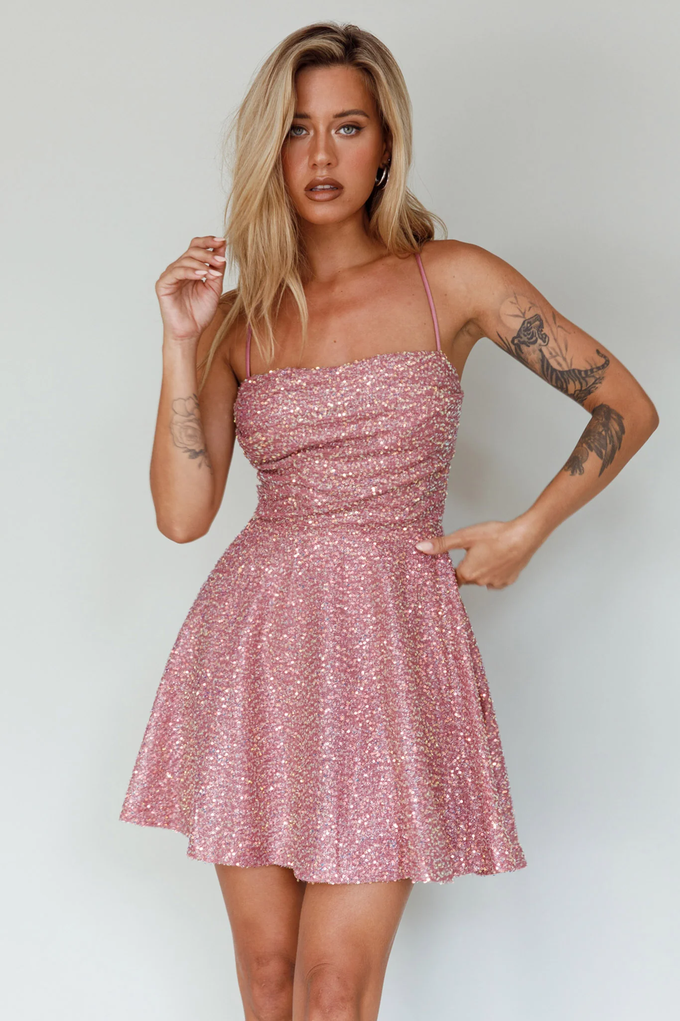 Into The Night Tied Back Sequin Dress Mauve - Sonourner