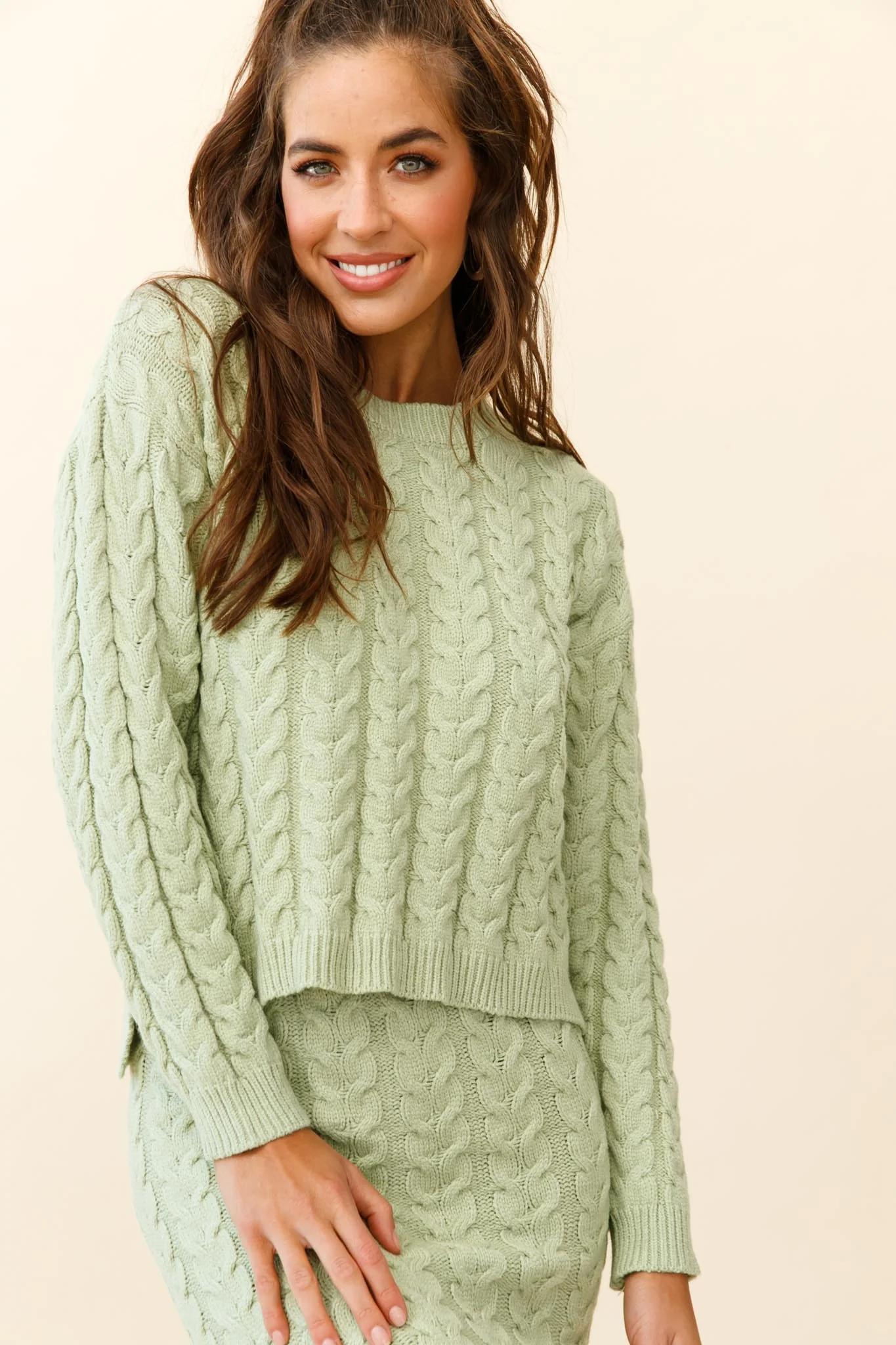 Cozy Up Cable Knit Midi Skirt Green - Sonourner