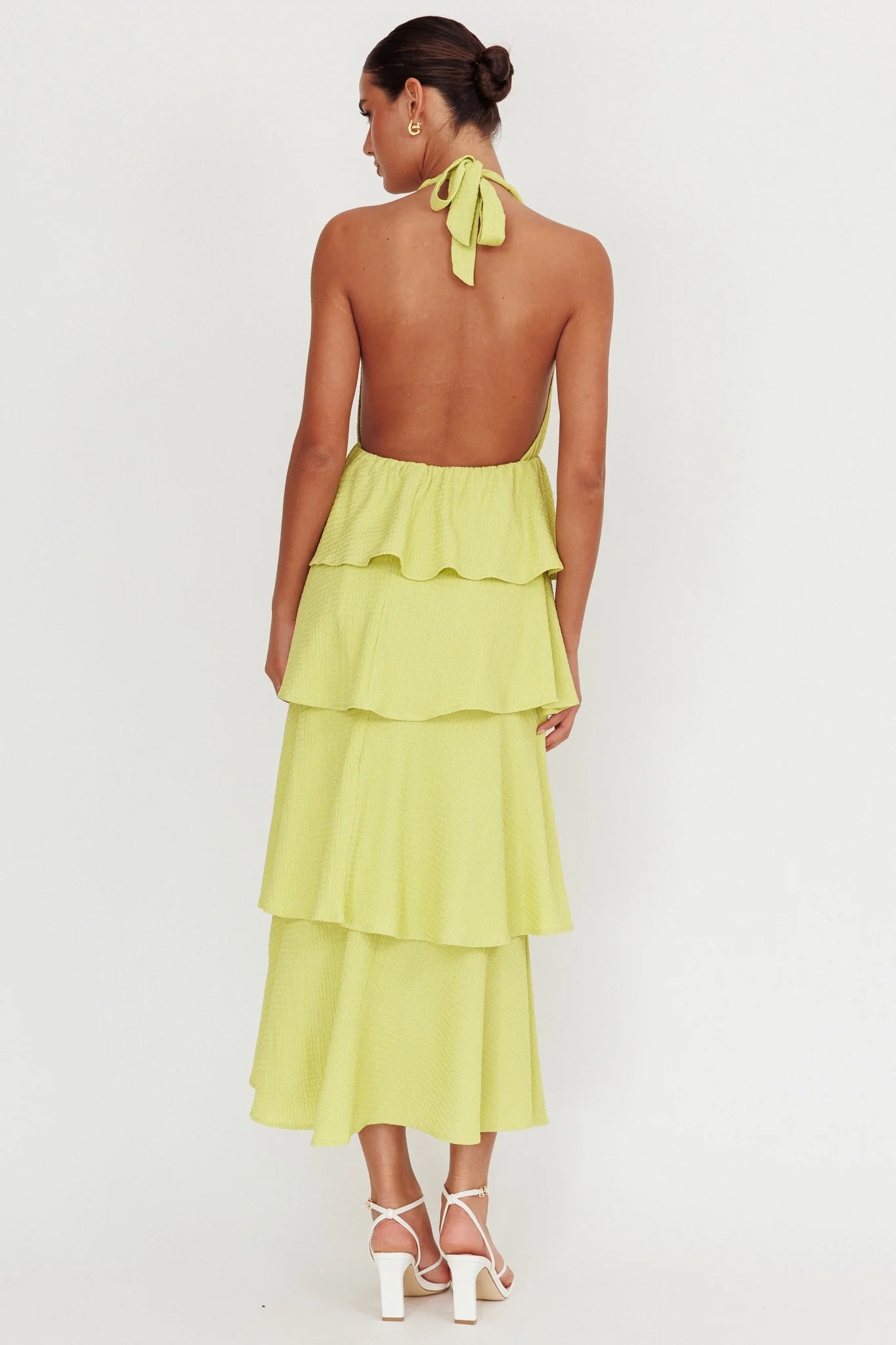 Kimberley Halter Neck Ruffle Maxi Dress Matcha - Sonourner