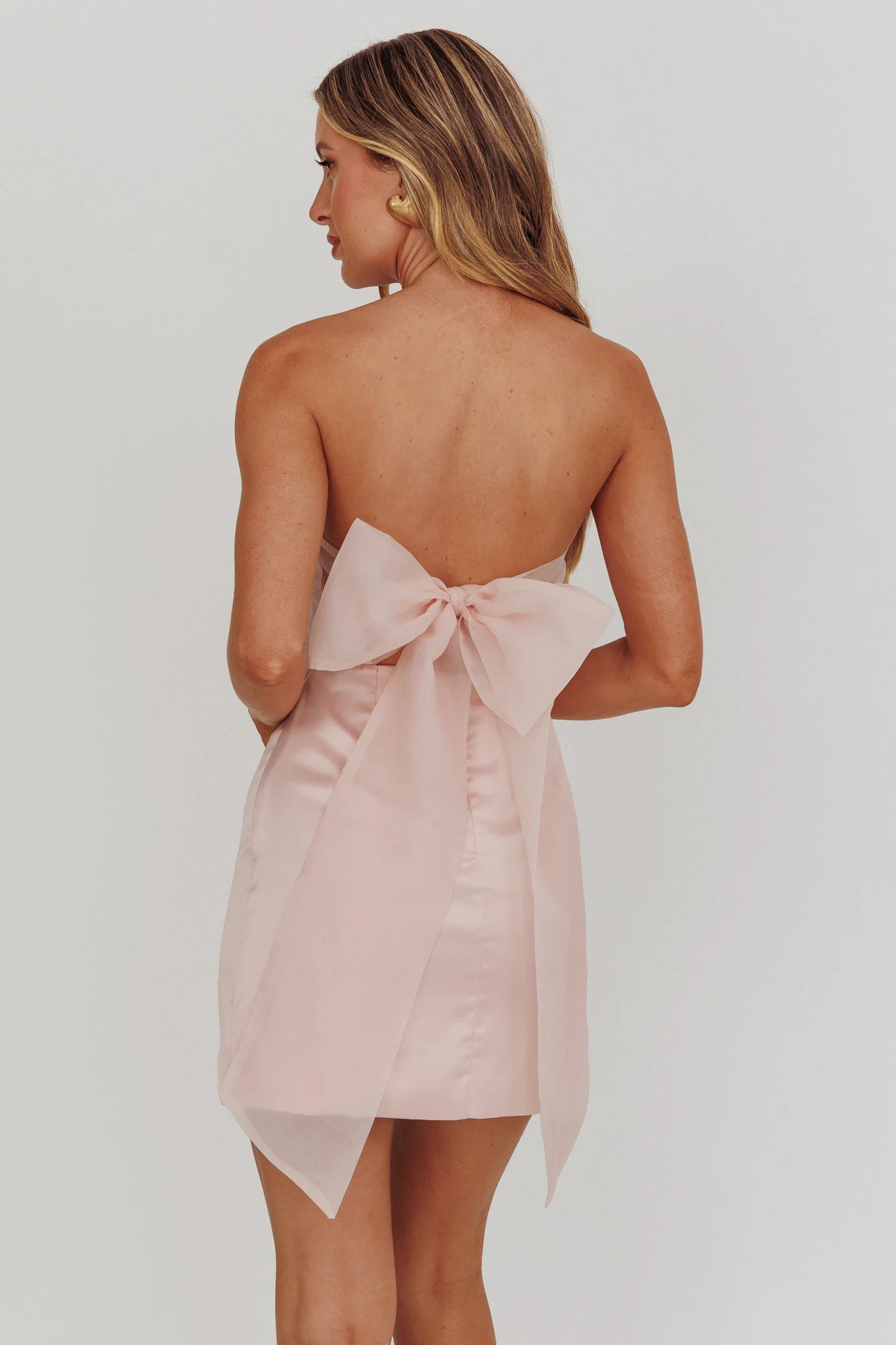 Always And Forever Back Bow Mini Dress Blush - Sonourner