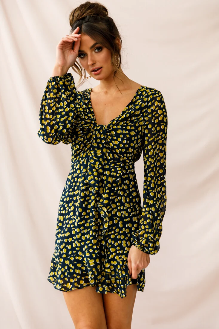 Carla Long Sleeve Bust Tie Dress Navy - Sonourner