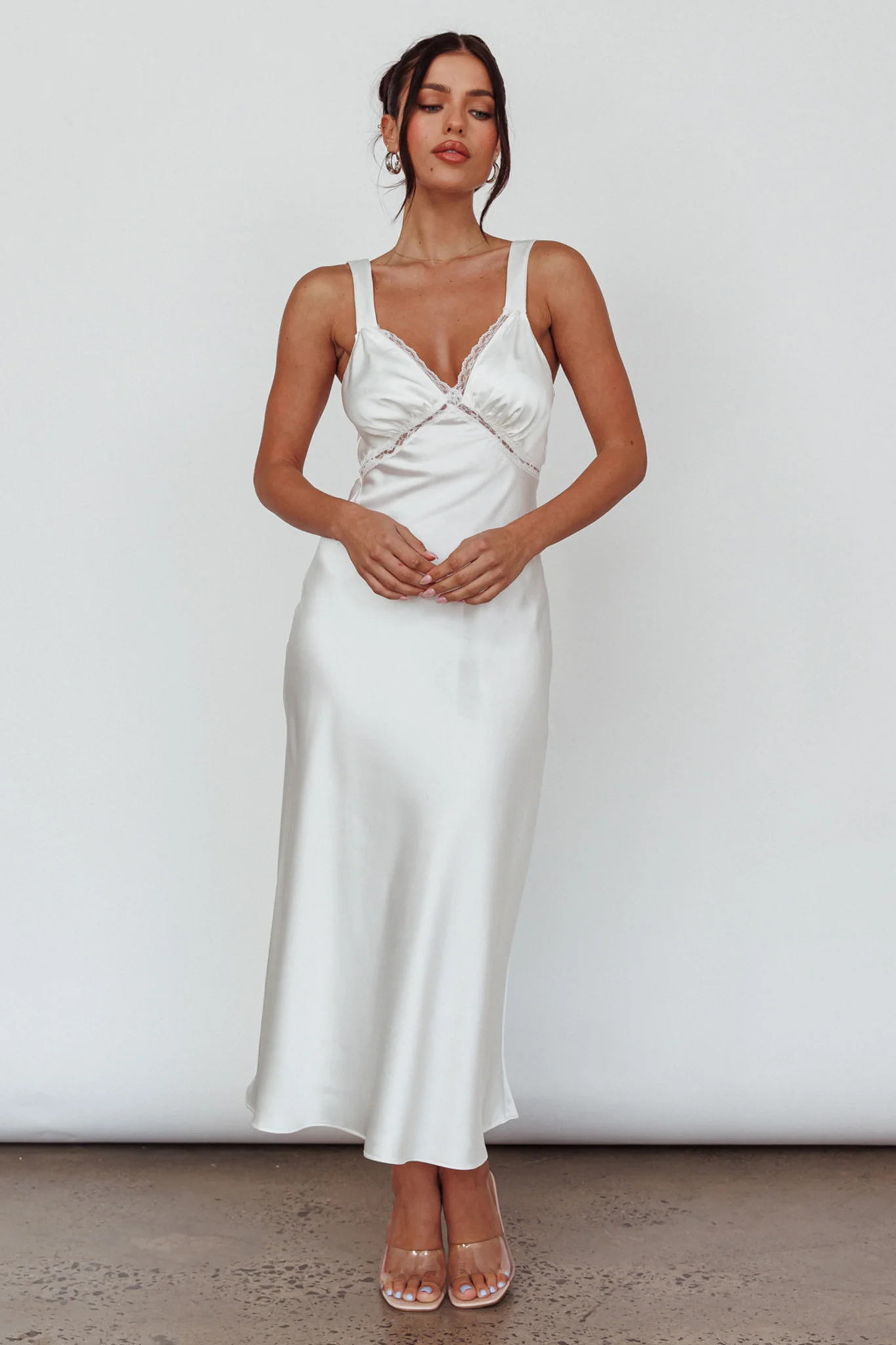 Nyah Lace Trim Midi Dress Off White - Sonourner