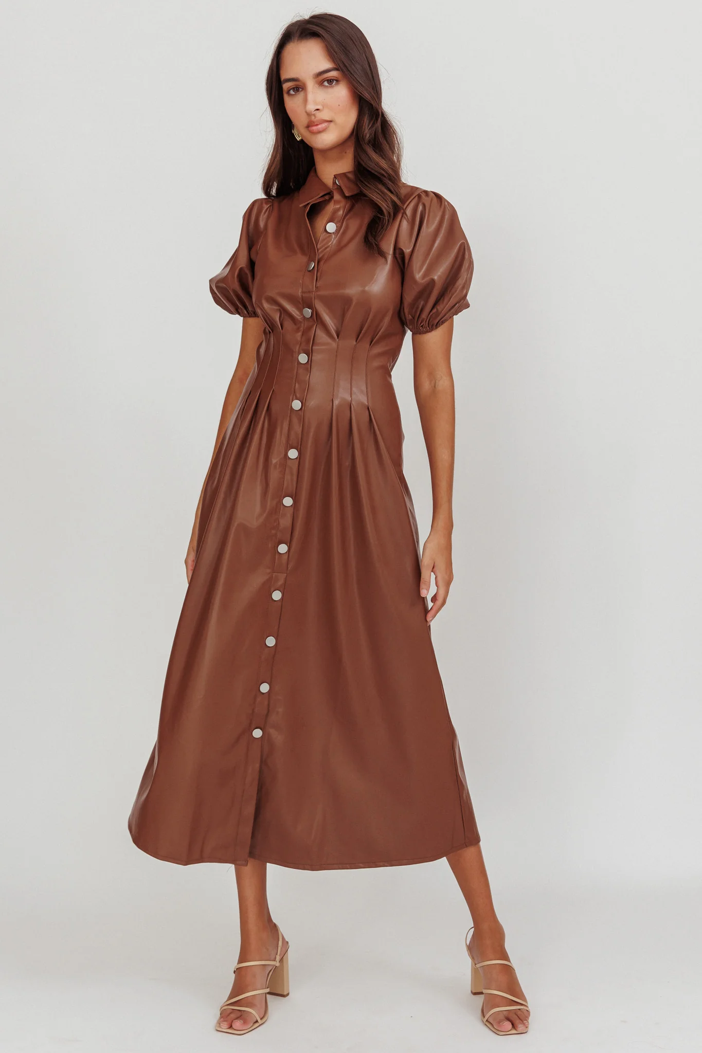 Zurich A-line Puff Sleeve Midi Dress Chocolate - Sonourner