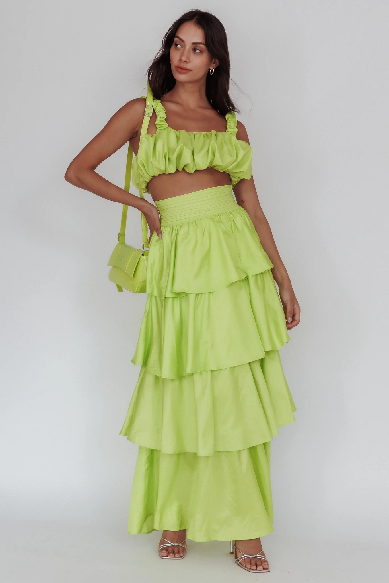 Sozo Layered Maxi Skirt Lime - Sonourner