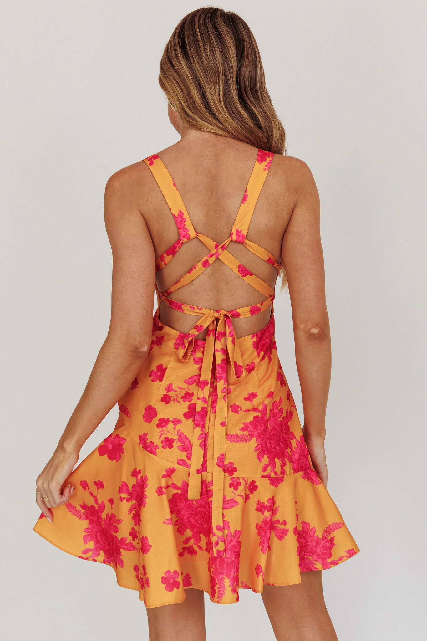 Like Me Strappy Back Mini Dress Floral Orange - Sonourner