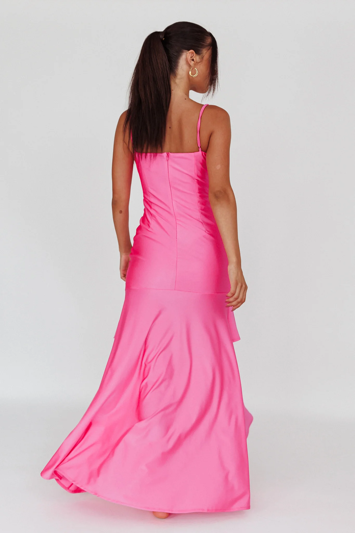 Rosalia Ruched Ruffle Maxi Dress Fuchsia - Sonourner