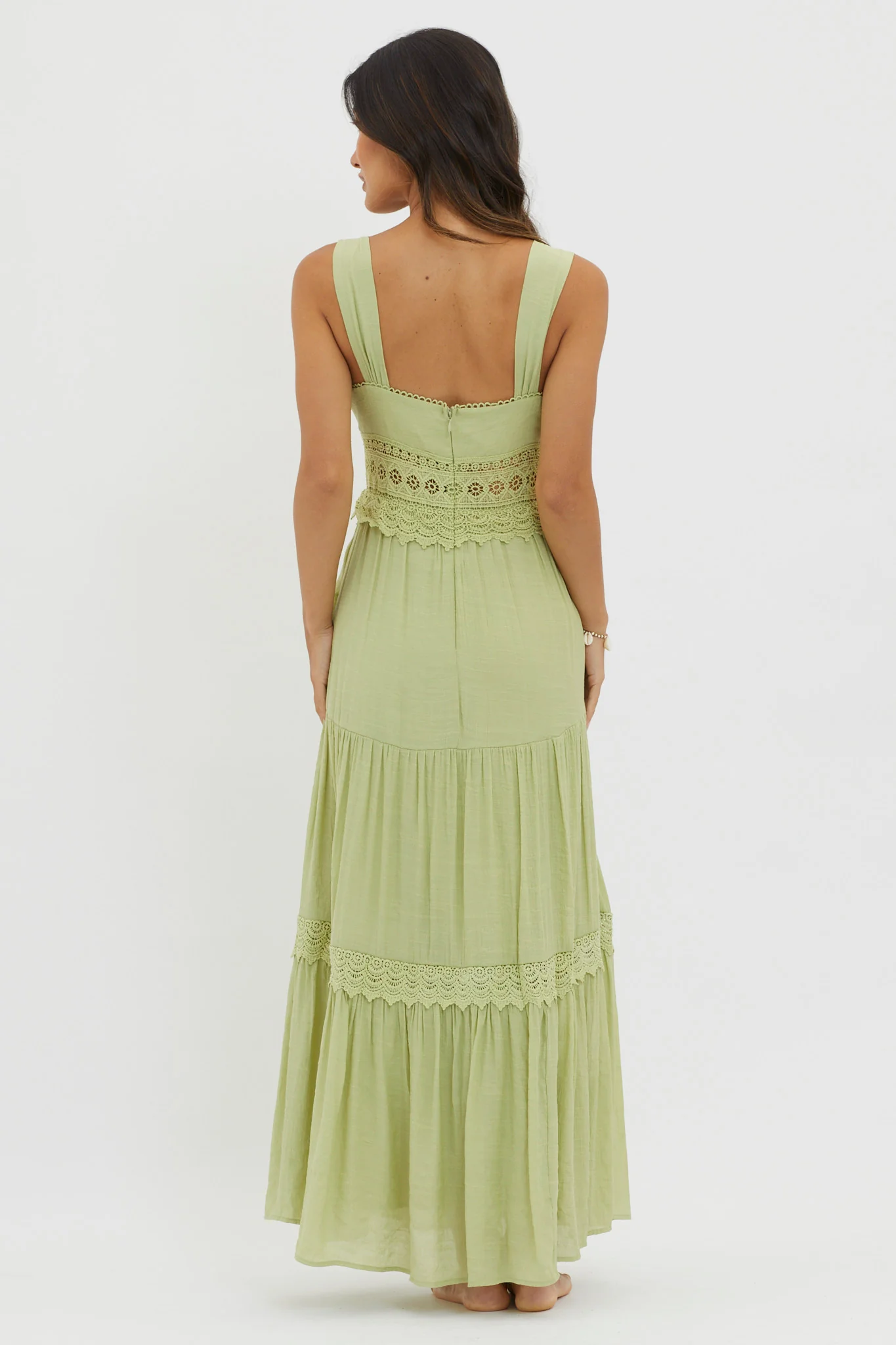 Libby Crochet Lace Waist Maxi Dress Green - Sonourner