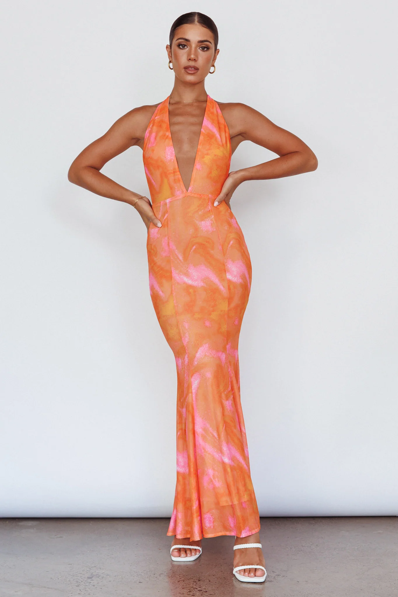 Mayah Halterneck Maxi Dress Printed Orange - Sonourner
