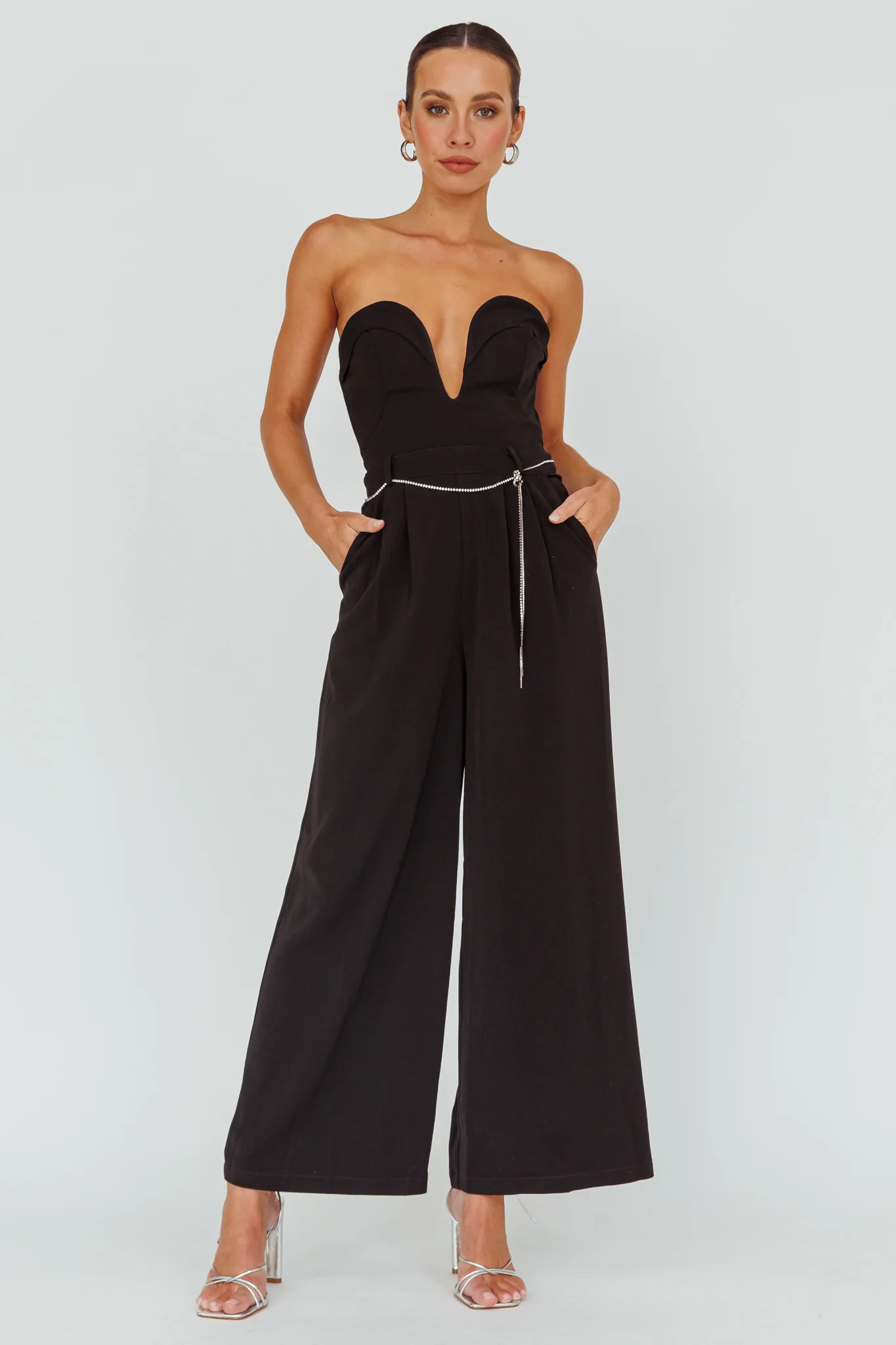 Kayte Strapless Belted Waist Jumpsuit Black - Sonourner