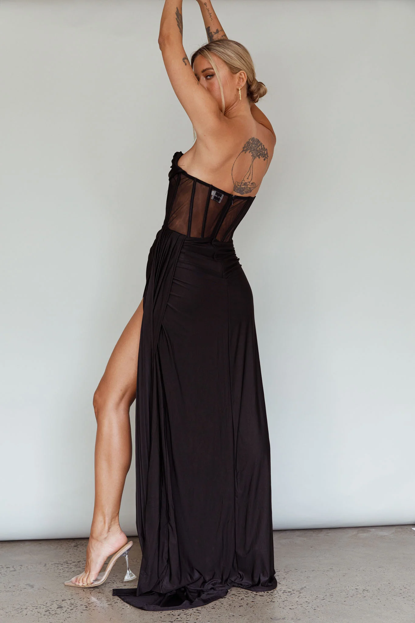 Aysha Strapless Split Maxi Dress Black - Sonourner