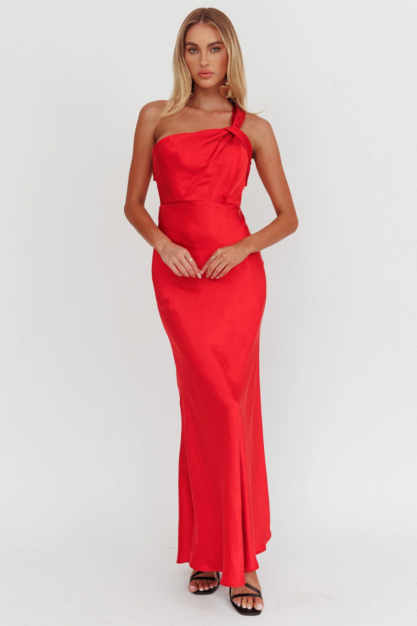 Fly Love Satin One Shoulder Maxi Dress Red - Sonourner
