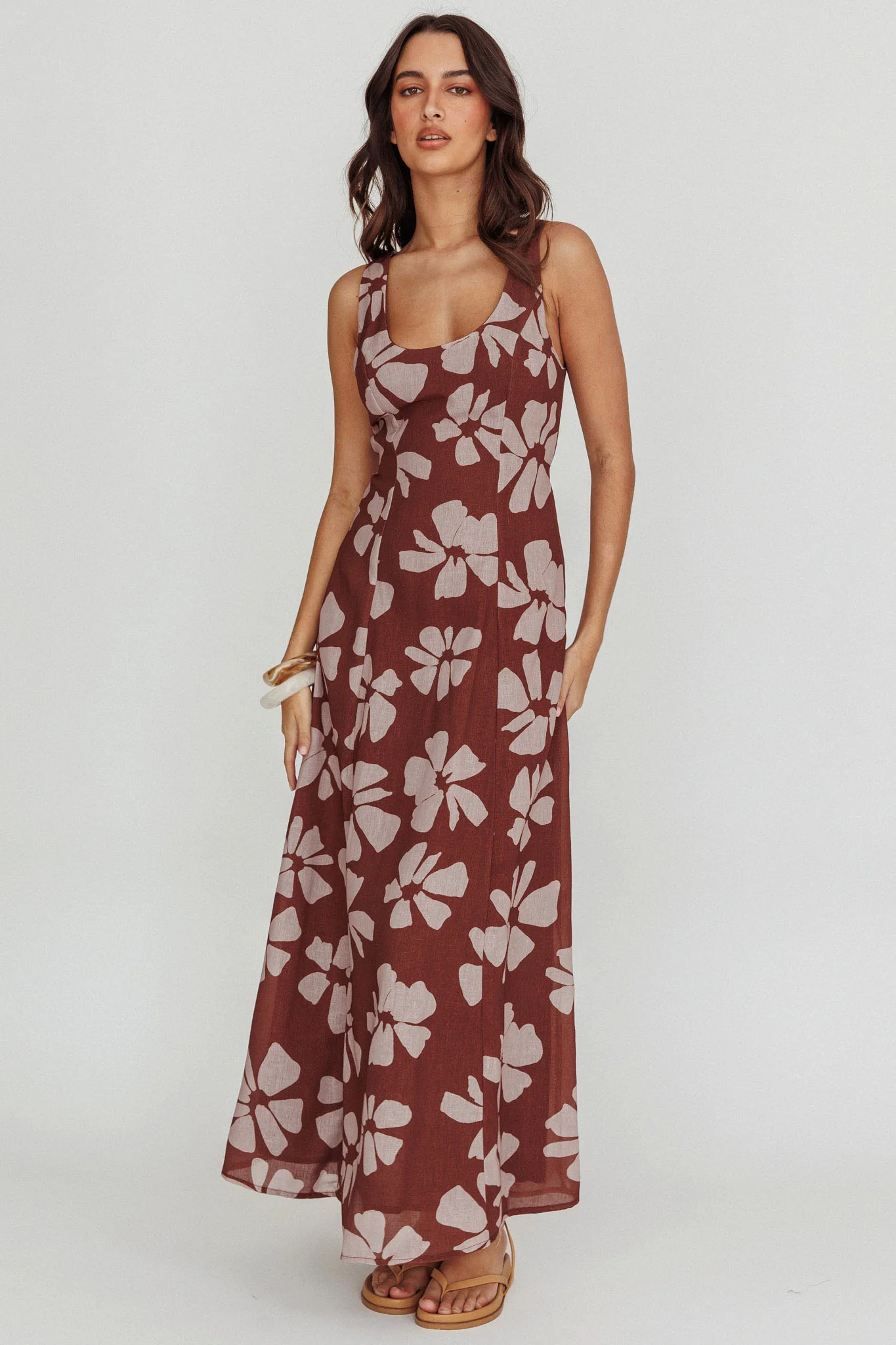 Lillia Floral A-Line Maxi Dress Brown - Sonourner