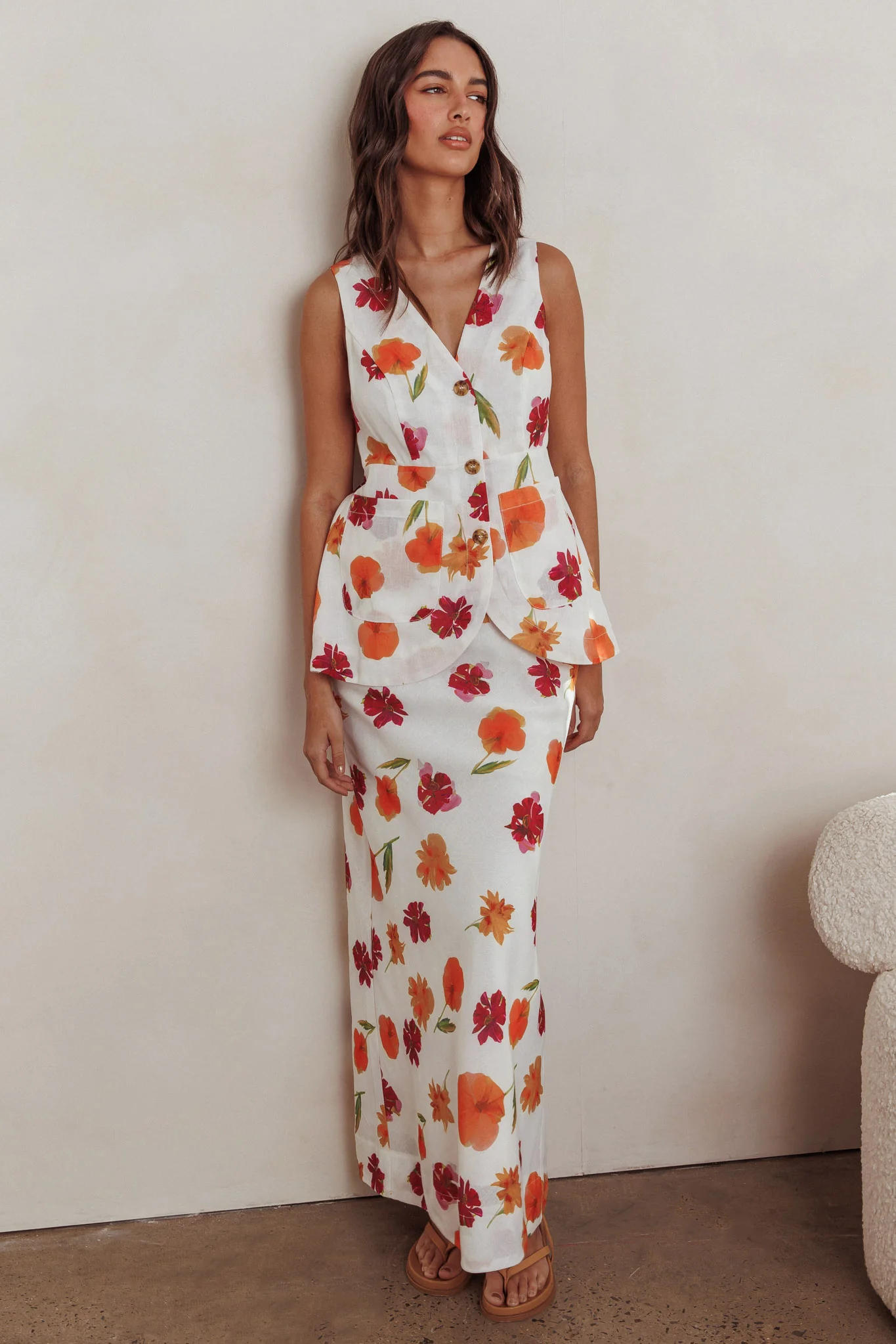 Philomena Maxi Skirt Floral Orange Multi - Sonourner