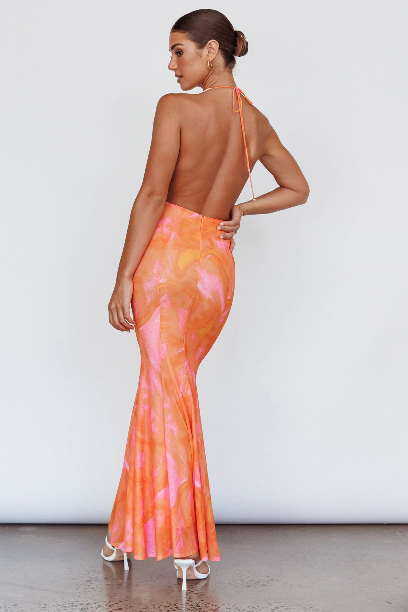 Mayah Halterneck Maxi Dress Printed Orange - Sonourner