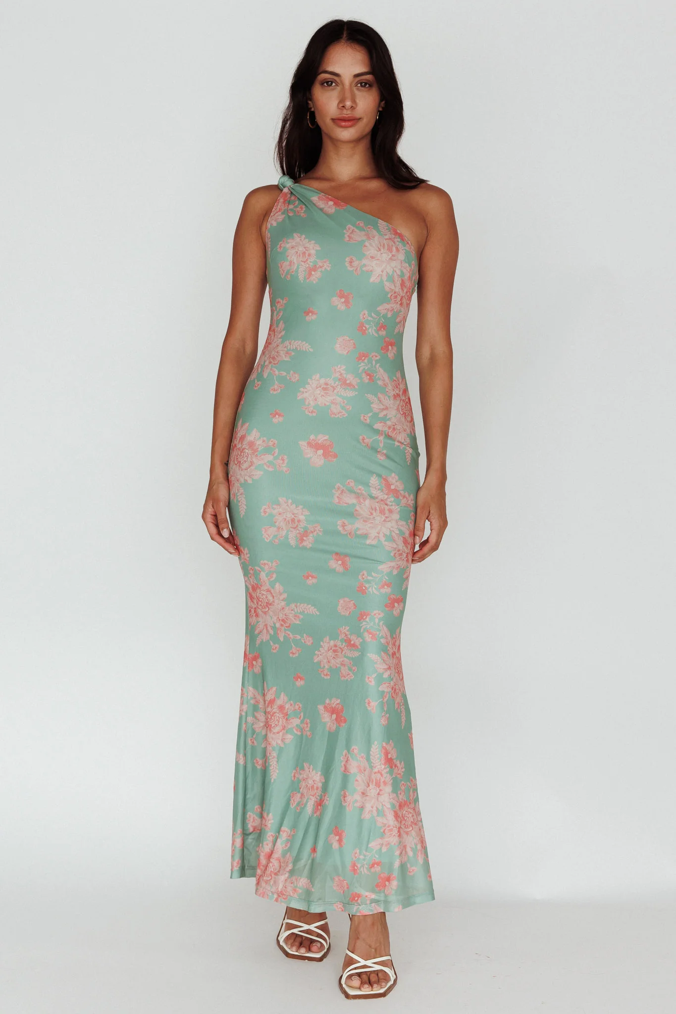 Portland One-Shoulder Jersey Maxi Dress Floral Green - Sonourner