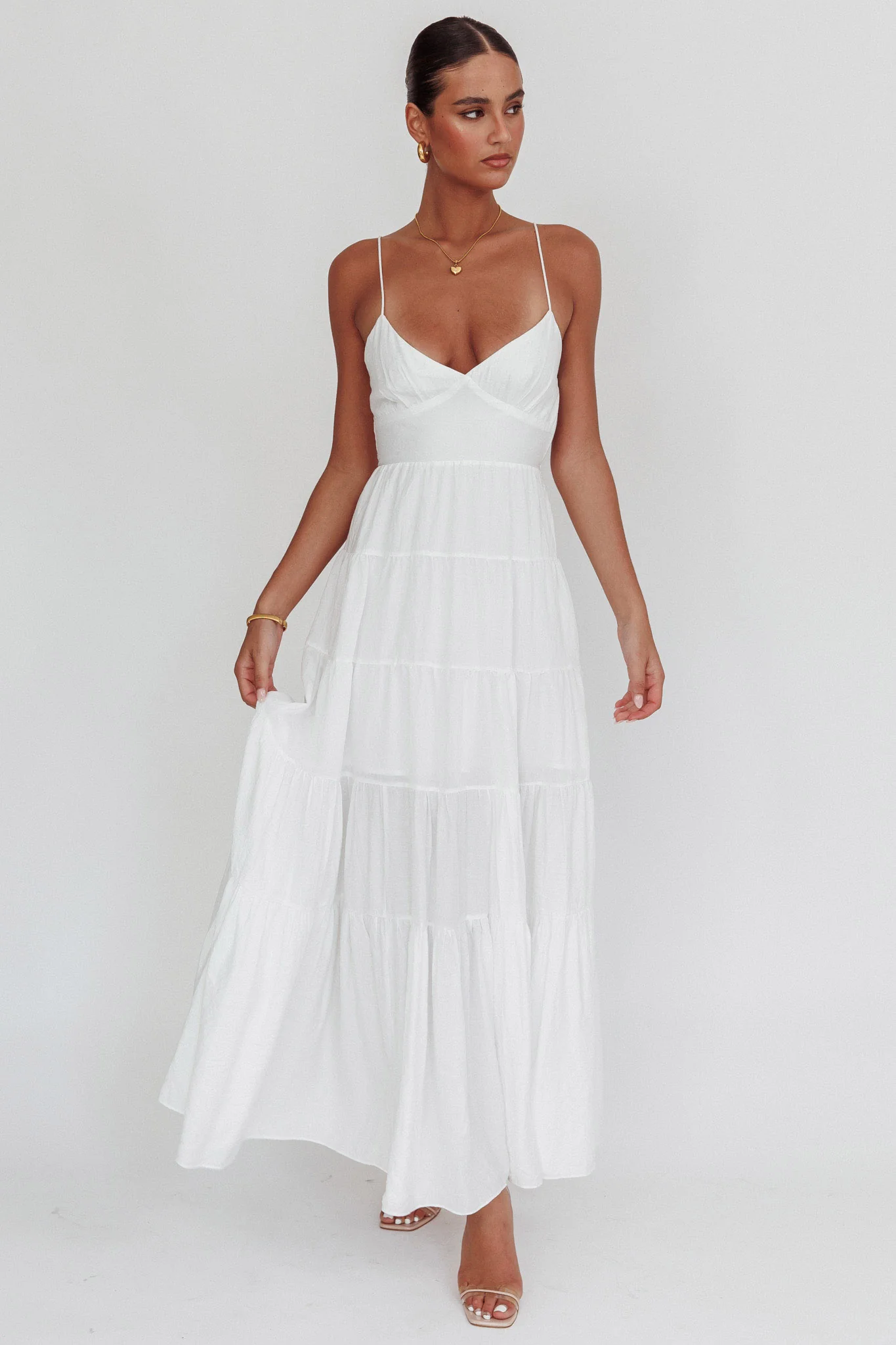 Main Attraction Cami Strap Maxi Dress White - Sonourner