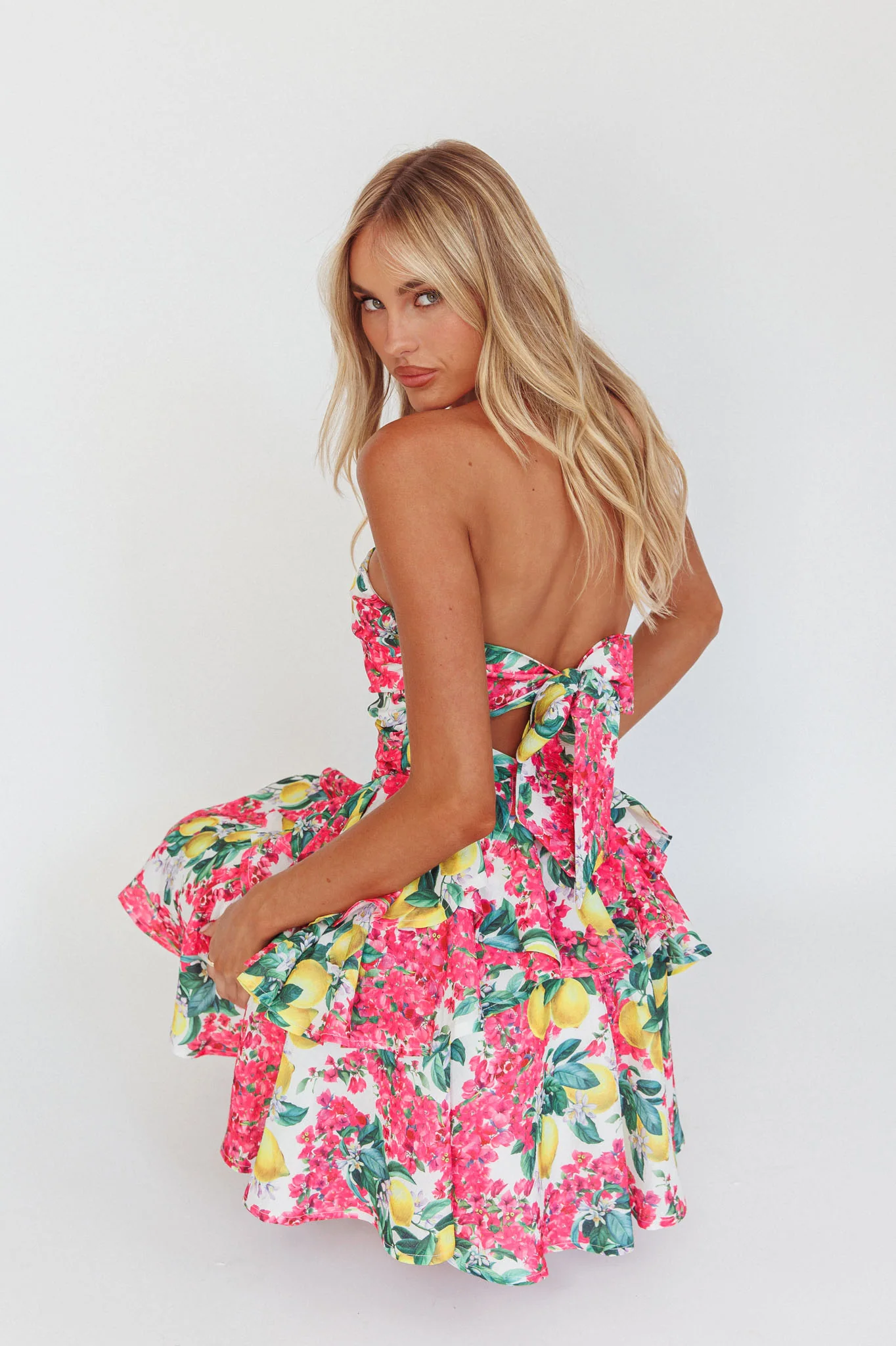 Like Me Tied Back Layered Mini Dress Citrus Pink - Sonourner