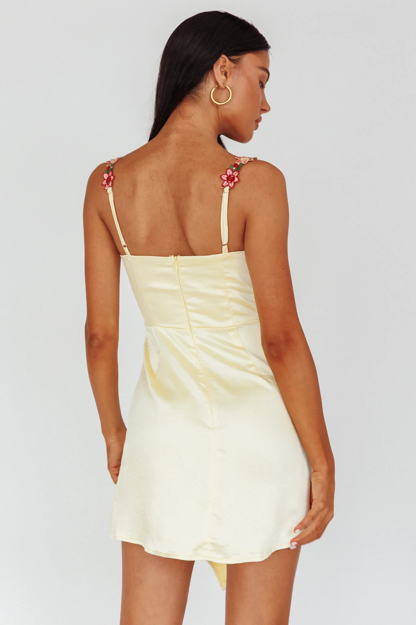 Rose Garden Floral Applique Wrap Mini Dress Lemon - Sonourner