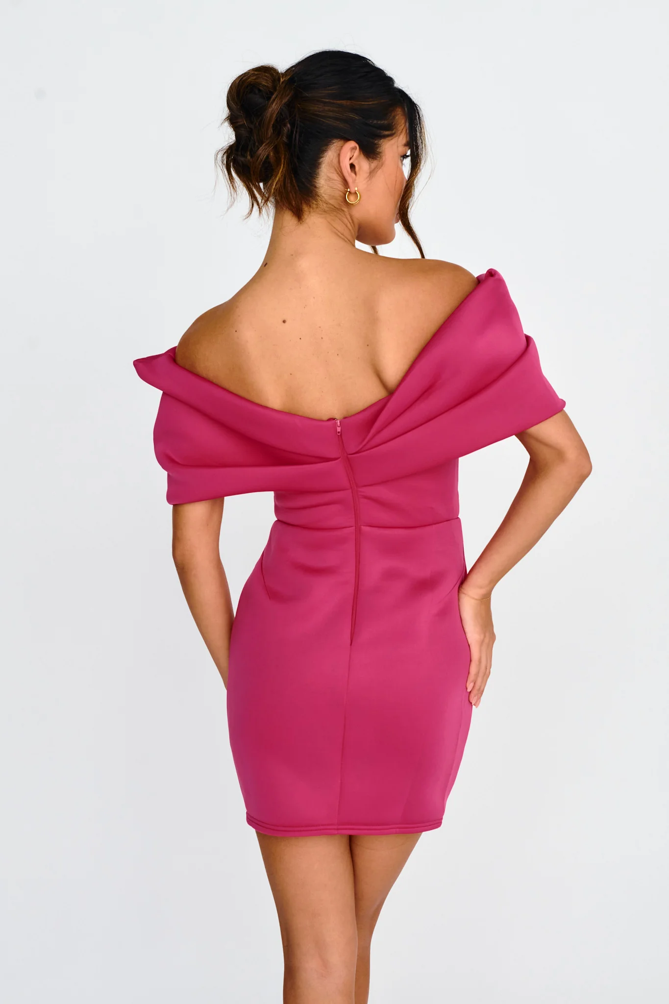 Lucky Star Off Shoulder Cut-Out Mini Dress Fuchsia - Sonourner