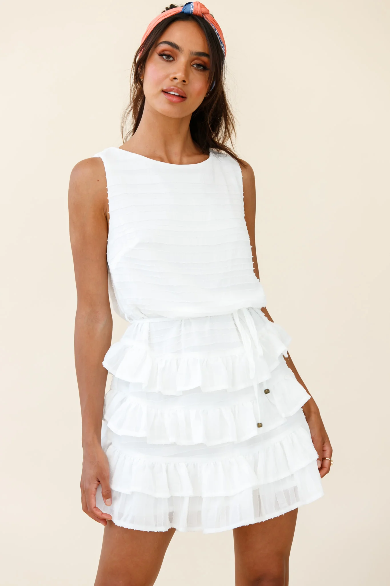 Zayah Sleeveless Layered Frill Dress White - Sonourner