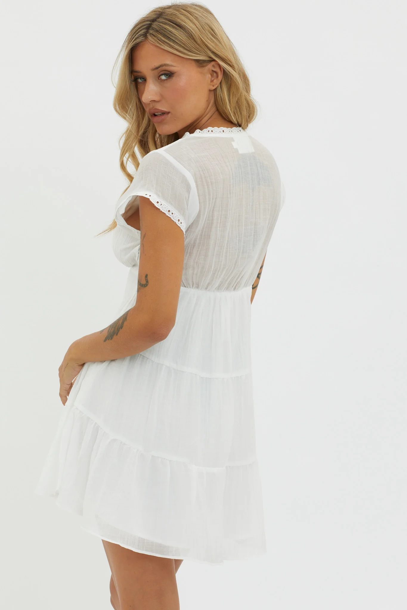 Azura Scalloped Lace Mini Dress White - Sonourner