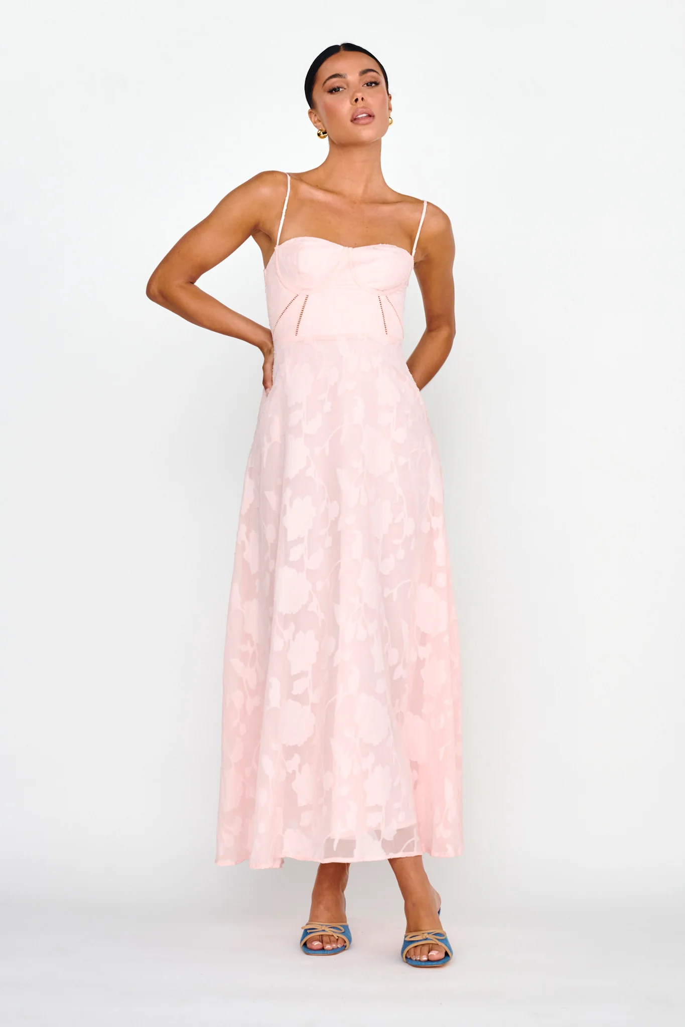 Well Wishing Textured Laced Back Midi Dress Pink - Sonourner