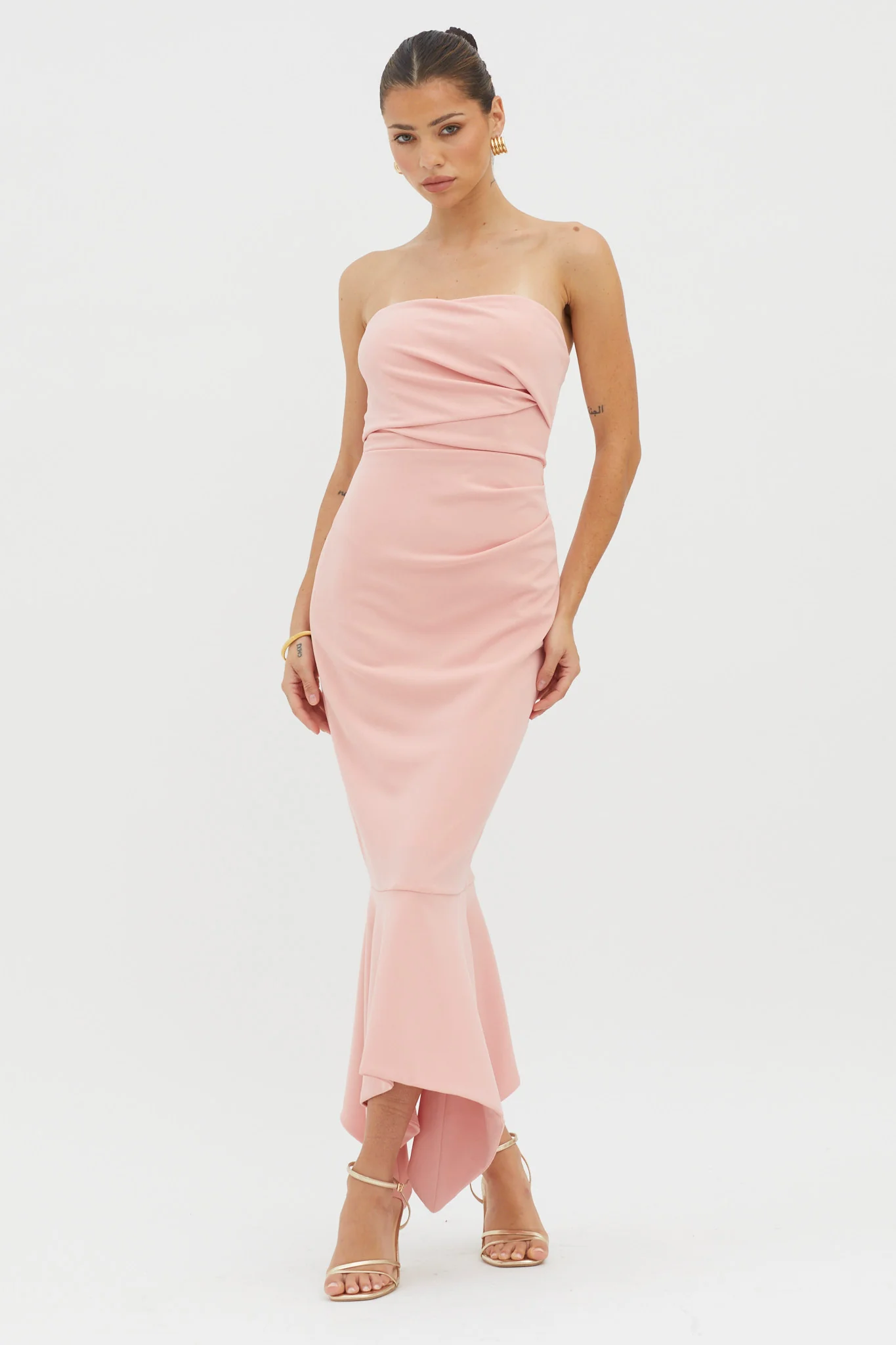 Sharona Strapless Gathered Midi Dress Blush - Sonourner