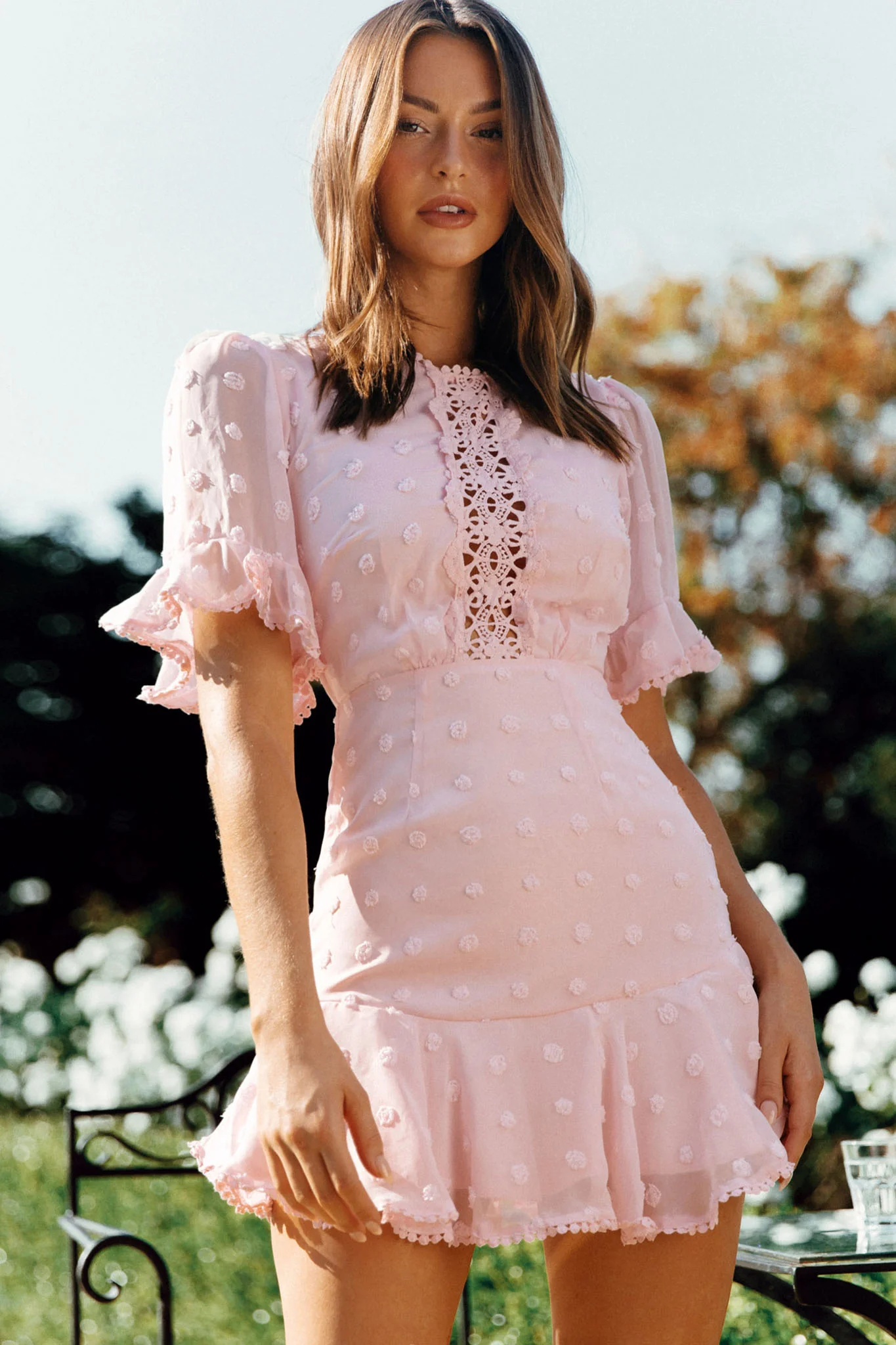 Afternoon Delight Crochet Bust Accent Open Back Dress Pink - Sonourner