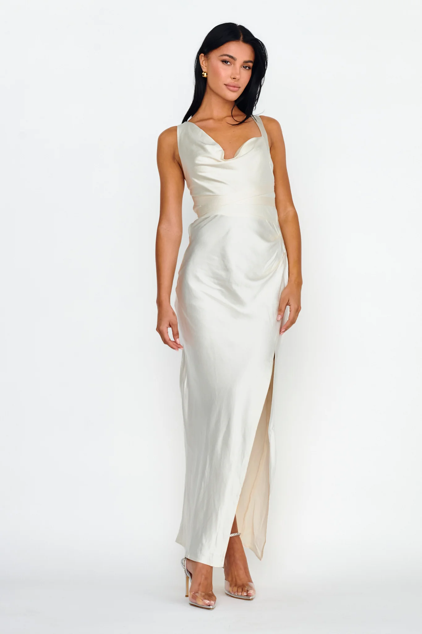 Midnight Sun Asymmetrical Strap Maxi Dress Oyster - Sonourner