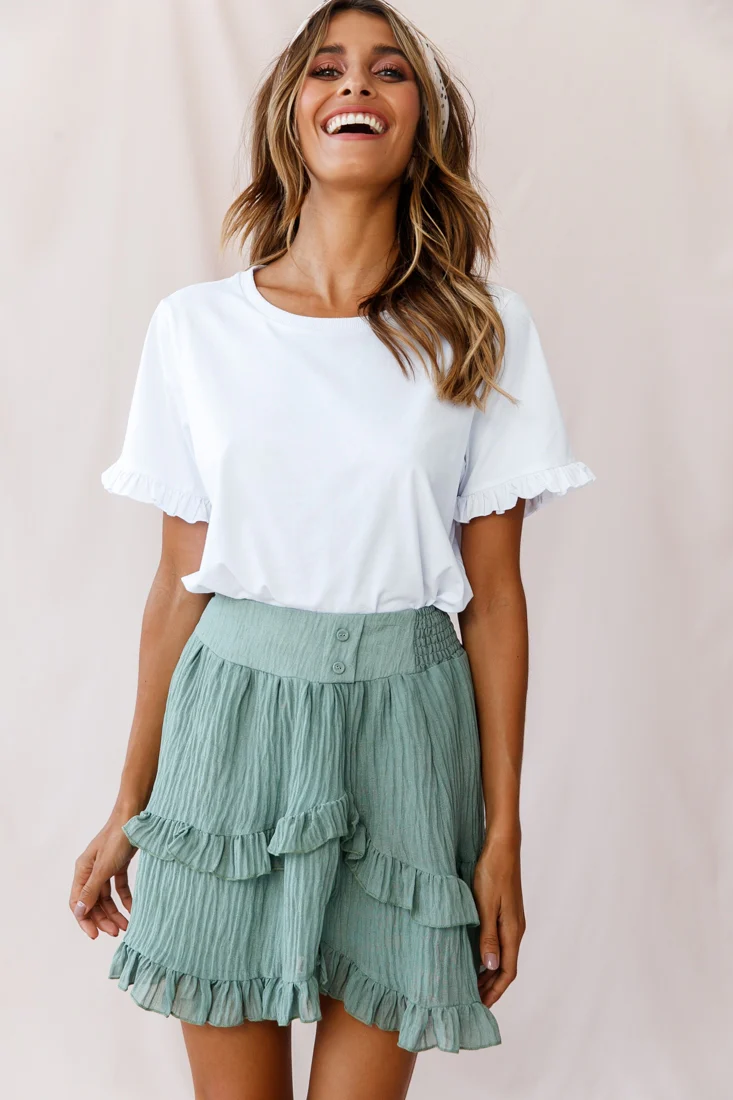 Mara Elasticated Waist Asymmetric Hem Skirt Olive - Sonourner