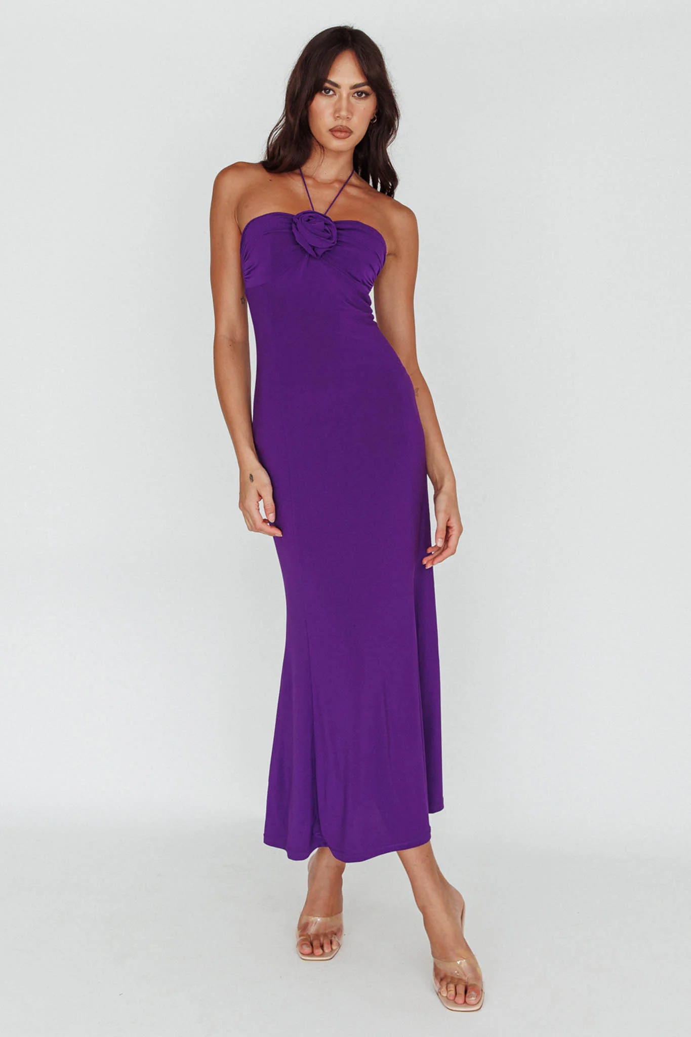 Ibiza Sunset Bust Flower Midi Dress Purple - Sonourner