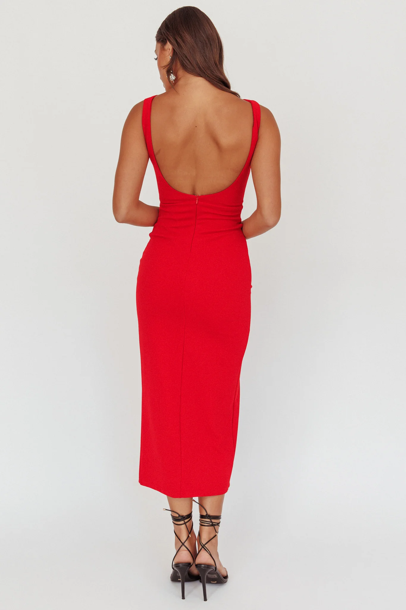 Emille Cut-Out Split Midi Dress Red - Sonourner