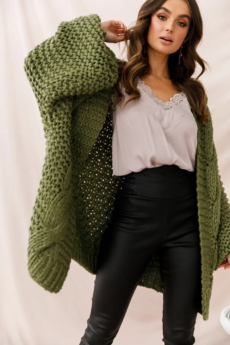 Vermont Oversized Garter Knit Cardigan Olive - Sonourner