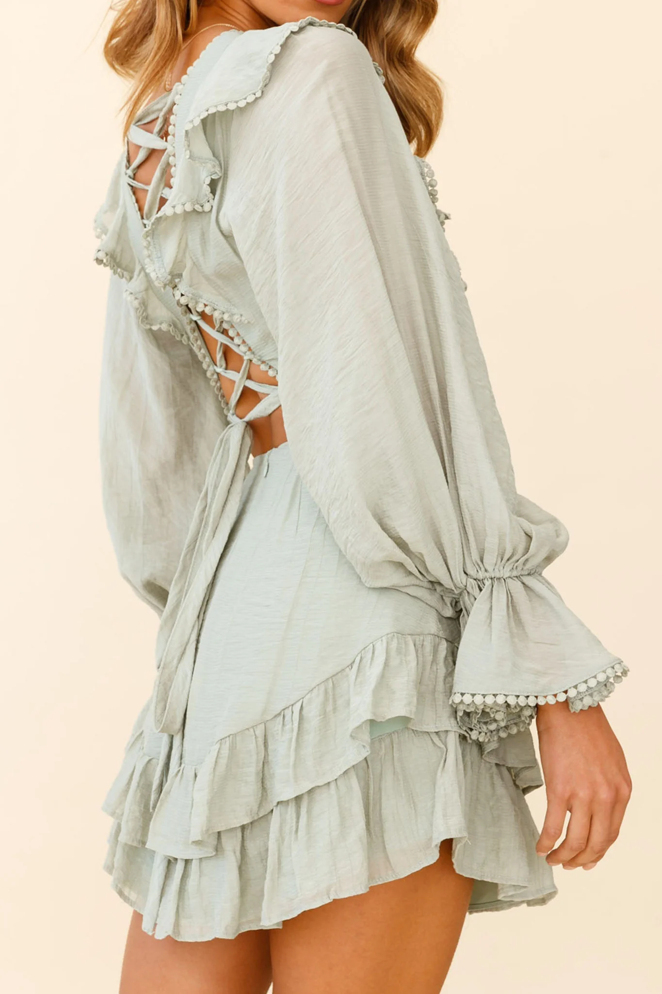 Charade Long Sleeve Corset Back Dress Olive - Sonourner