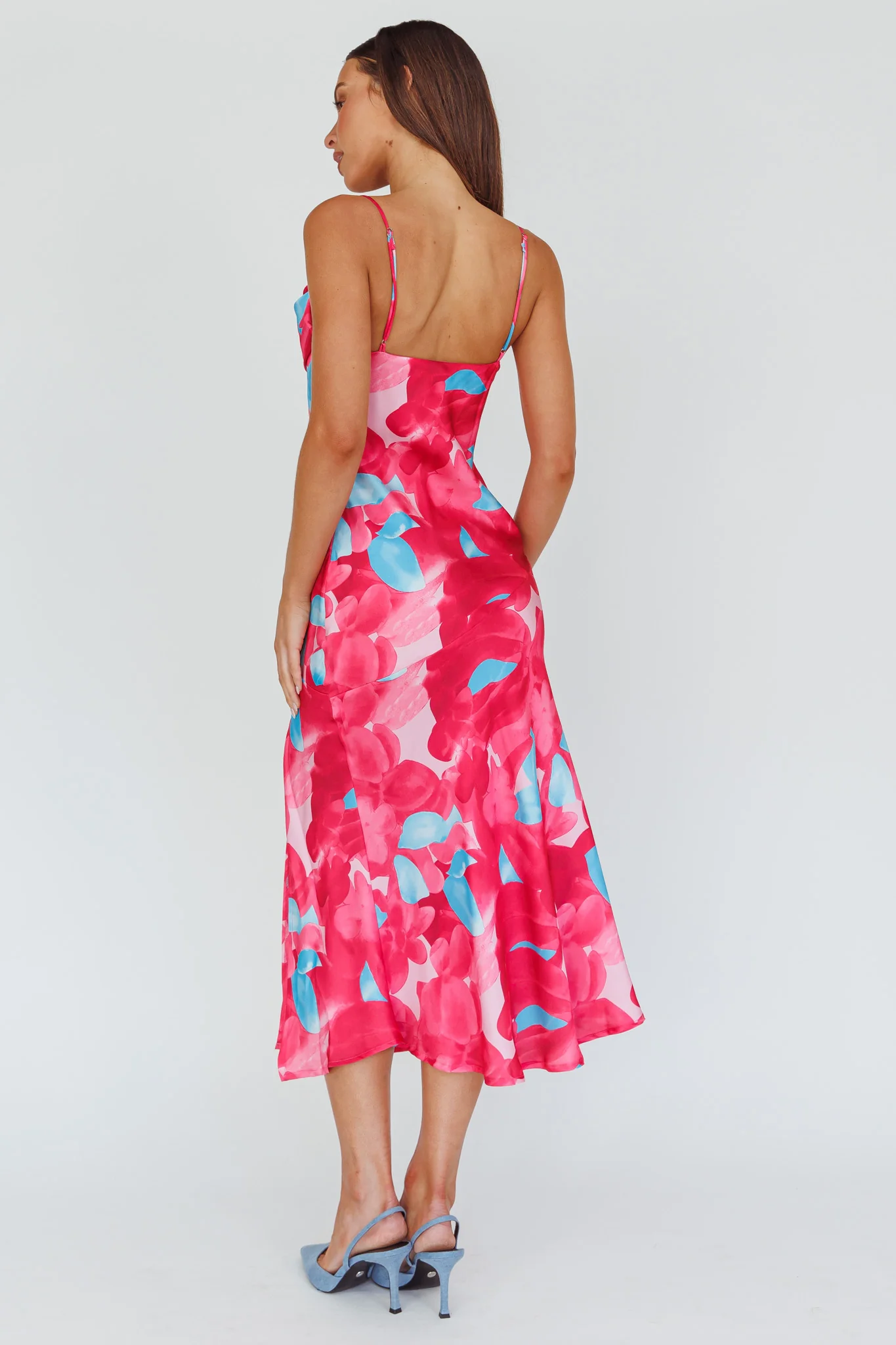 Well Versed Pleated Bust Front Split Dress Flora Pink - Sonourner