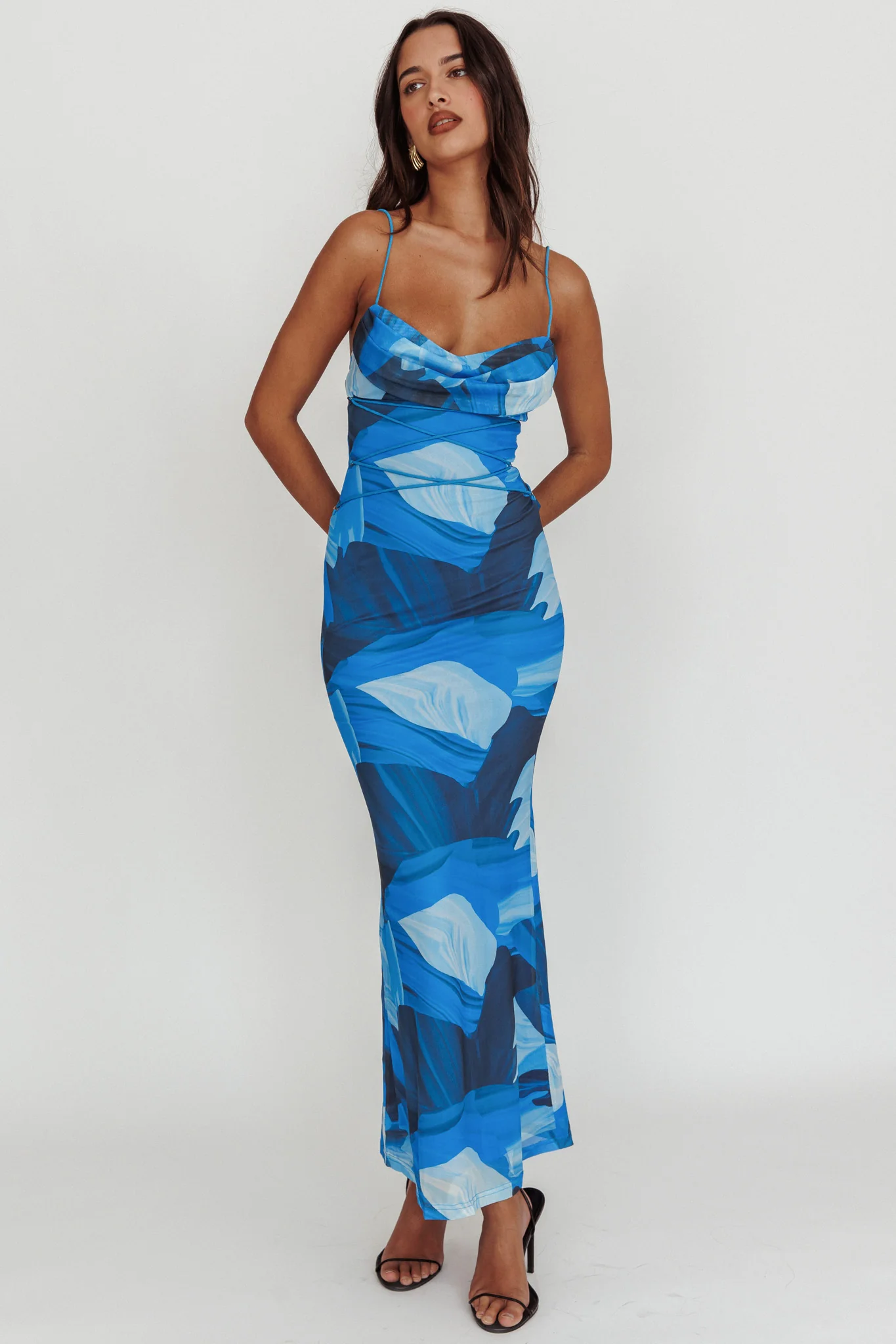 Teava Laced Waist Maxi Dress Abstract Blue - Sonourner