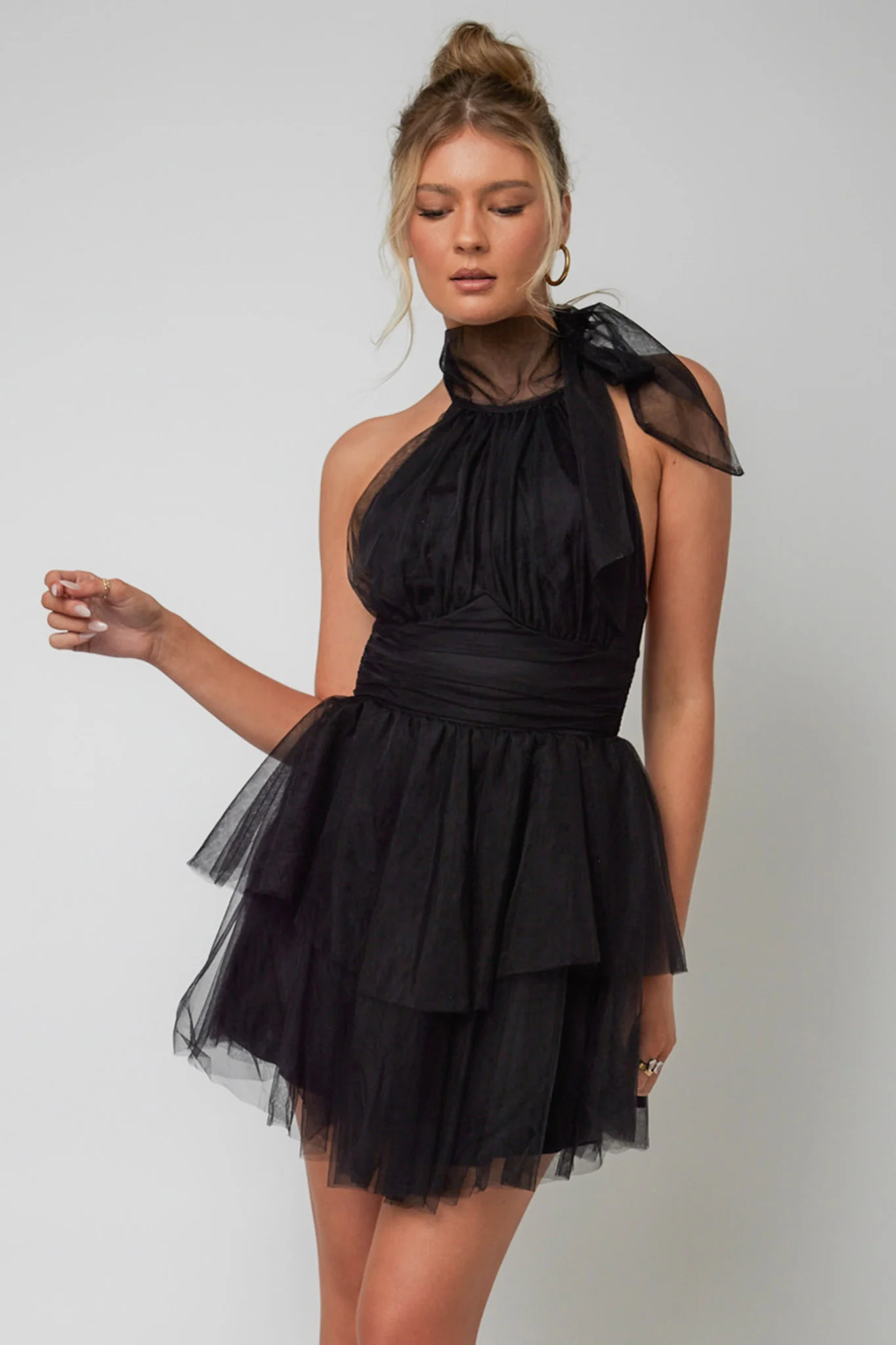 Andria Halterneck Tulle Mini Dress Black - Sonourner