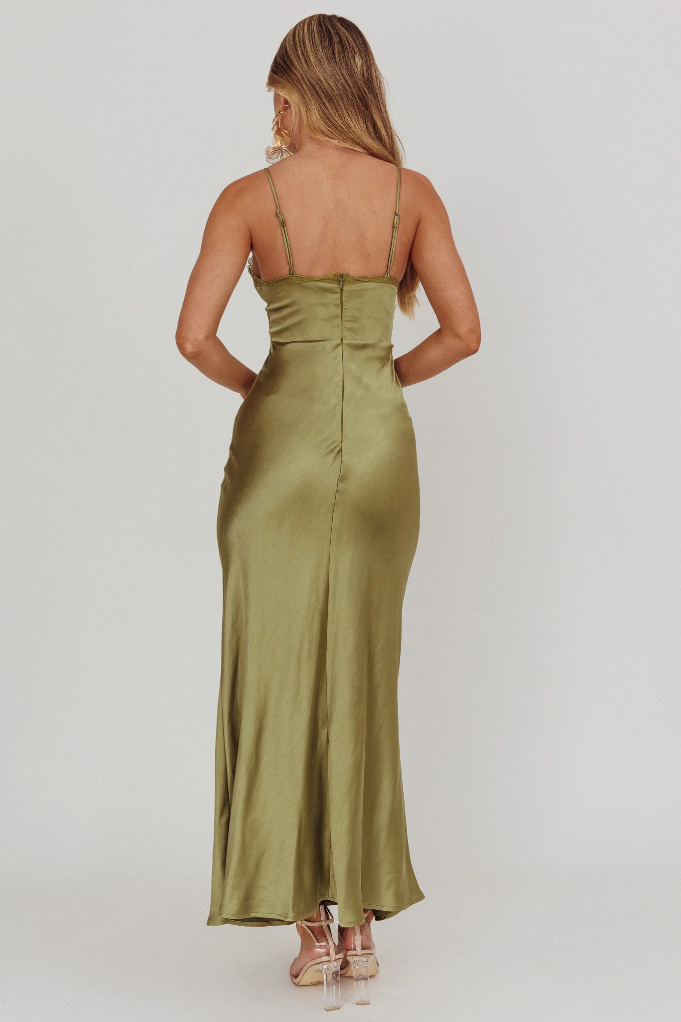 Her theory Lace Trim Maxi Dress Olive - Sonourner