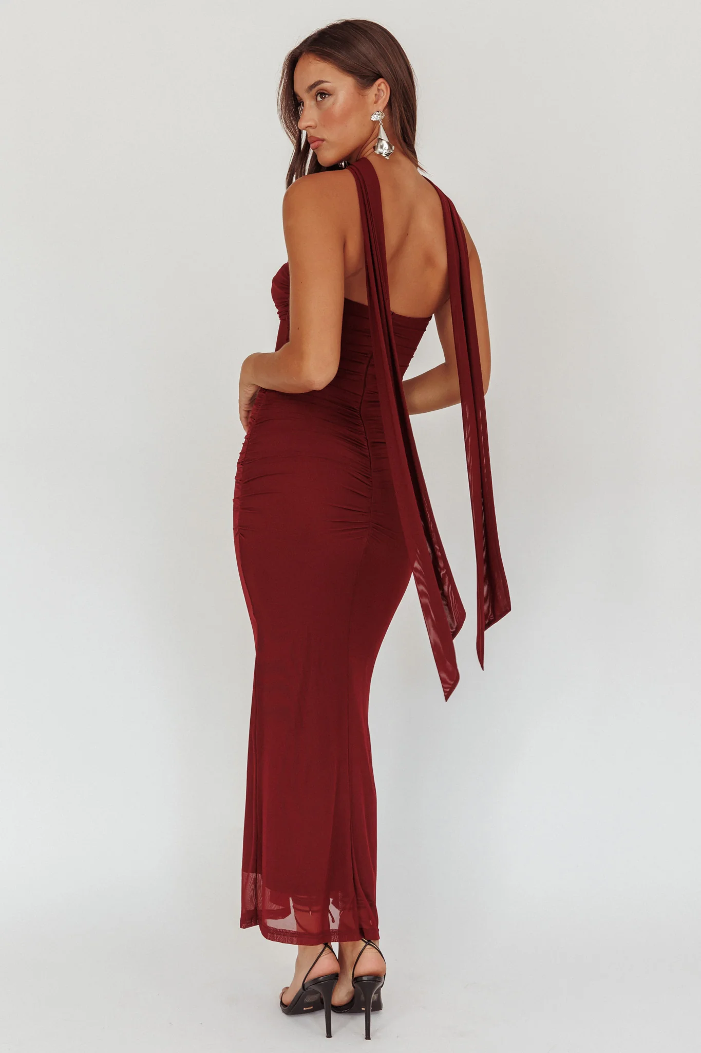 Oliana Strapless Mesh Maxi Dress Wine - Sonourner