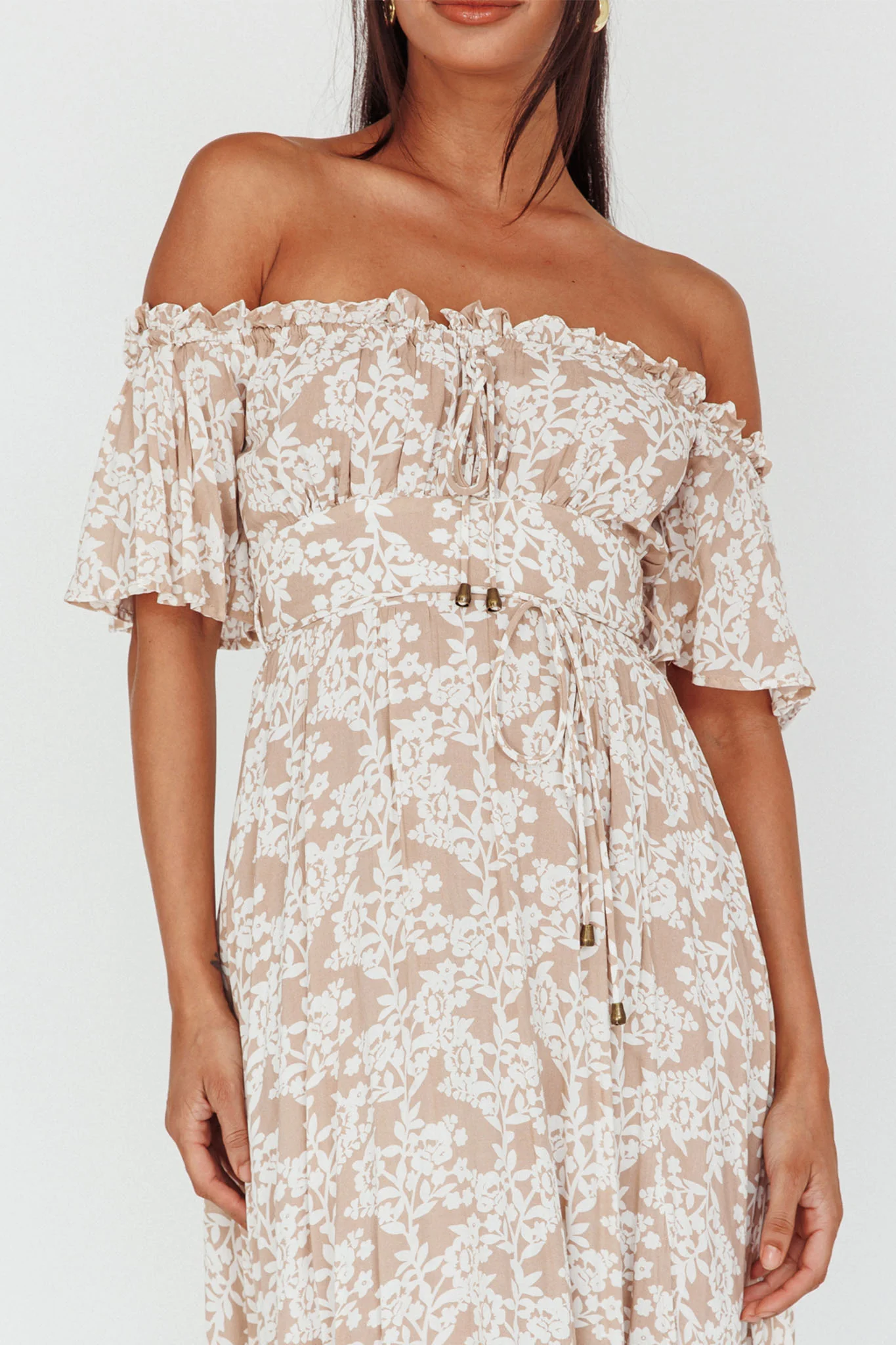 Voyager Off-Shoulder Bell Sleeve Midi Dress Floral Blush - Sonourner