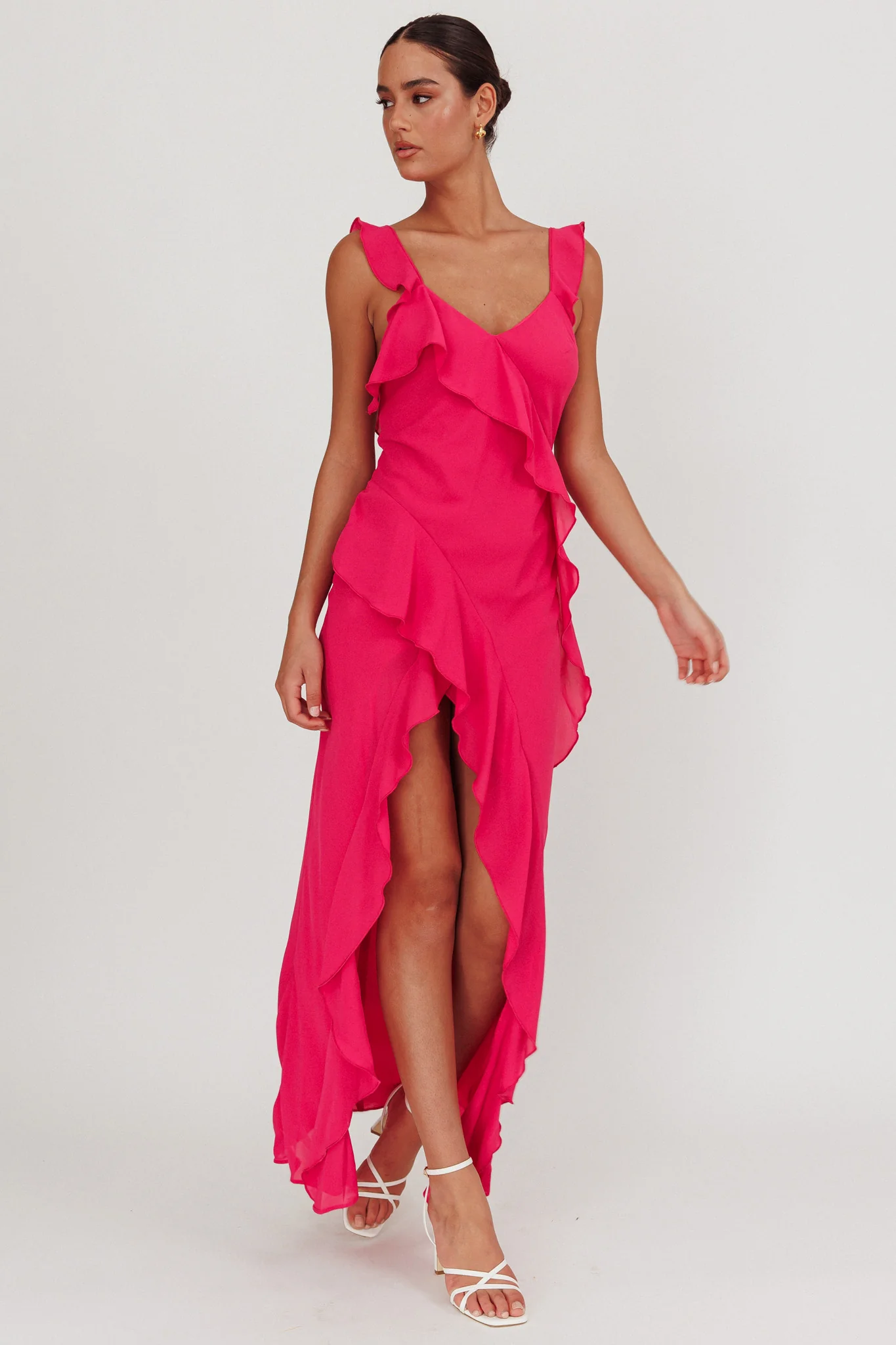 Joyride Ruffle Maxi Dress Magenta - Sonourner