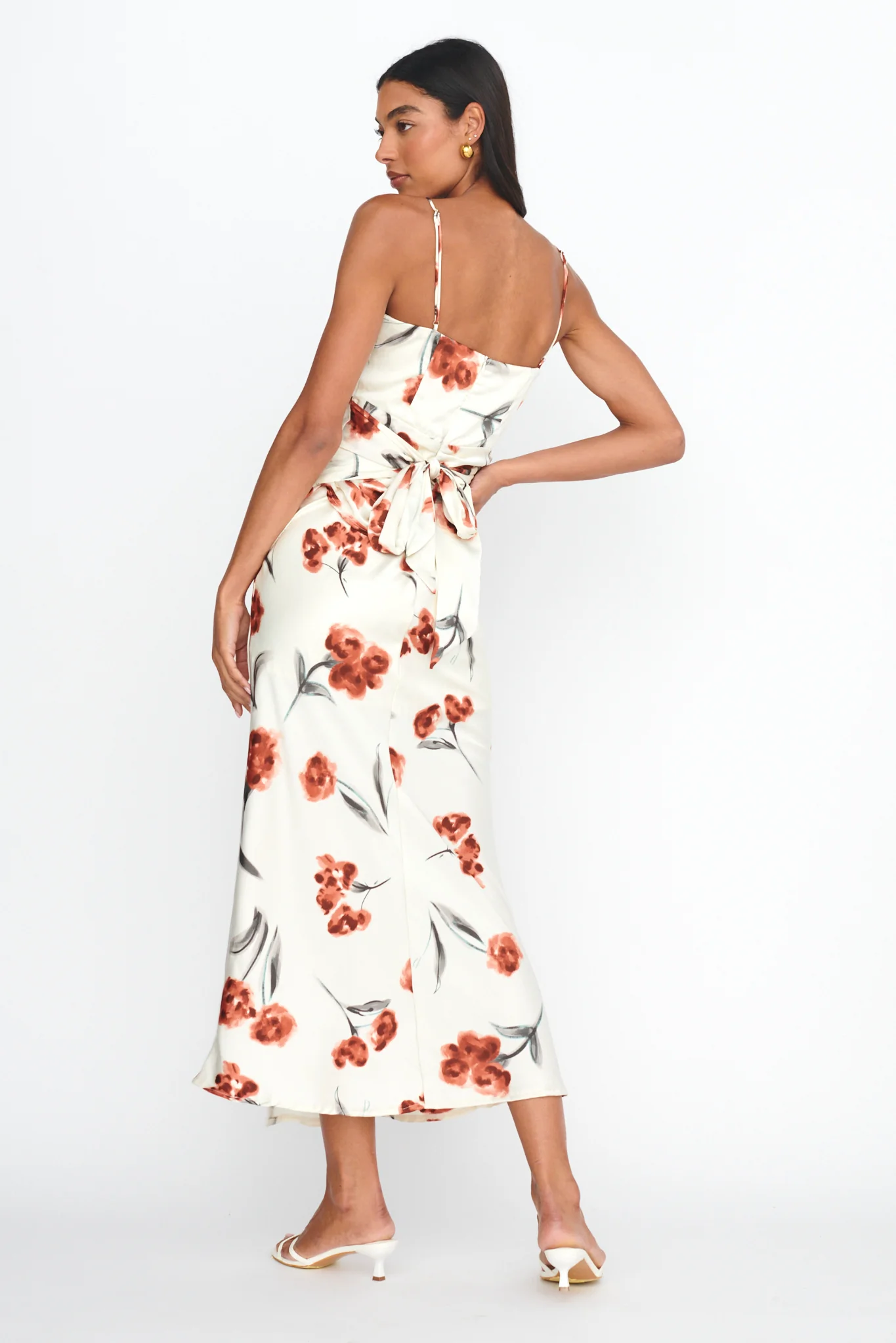 Corinna Tied Waist Split Dress Floral Poppy - Sonourner