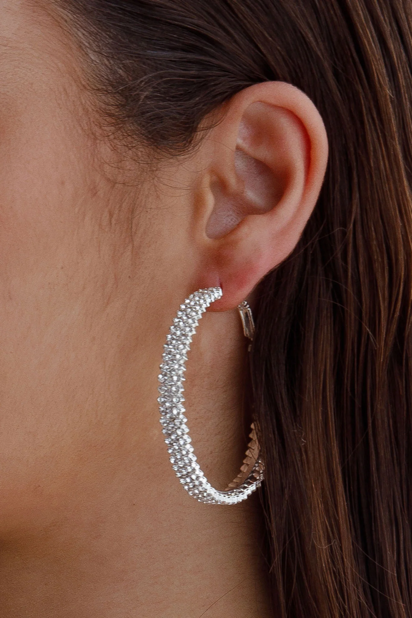 Maddy Diamante Hoop Earrings Silver - Sonourner