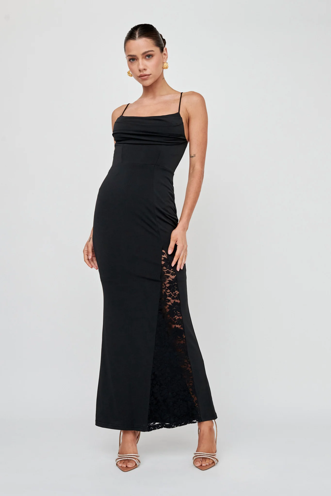 Well Versed Lace Split Maxi Dress Black - Sonourner