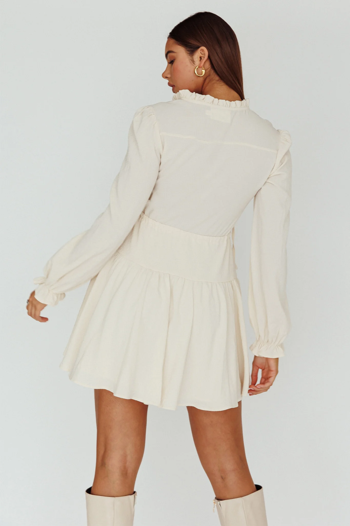 Waverly Long Sleeve Mini Dress Beige - Sonourner